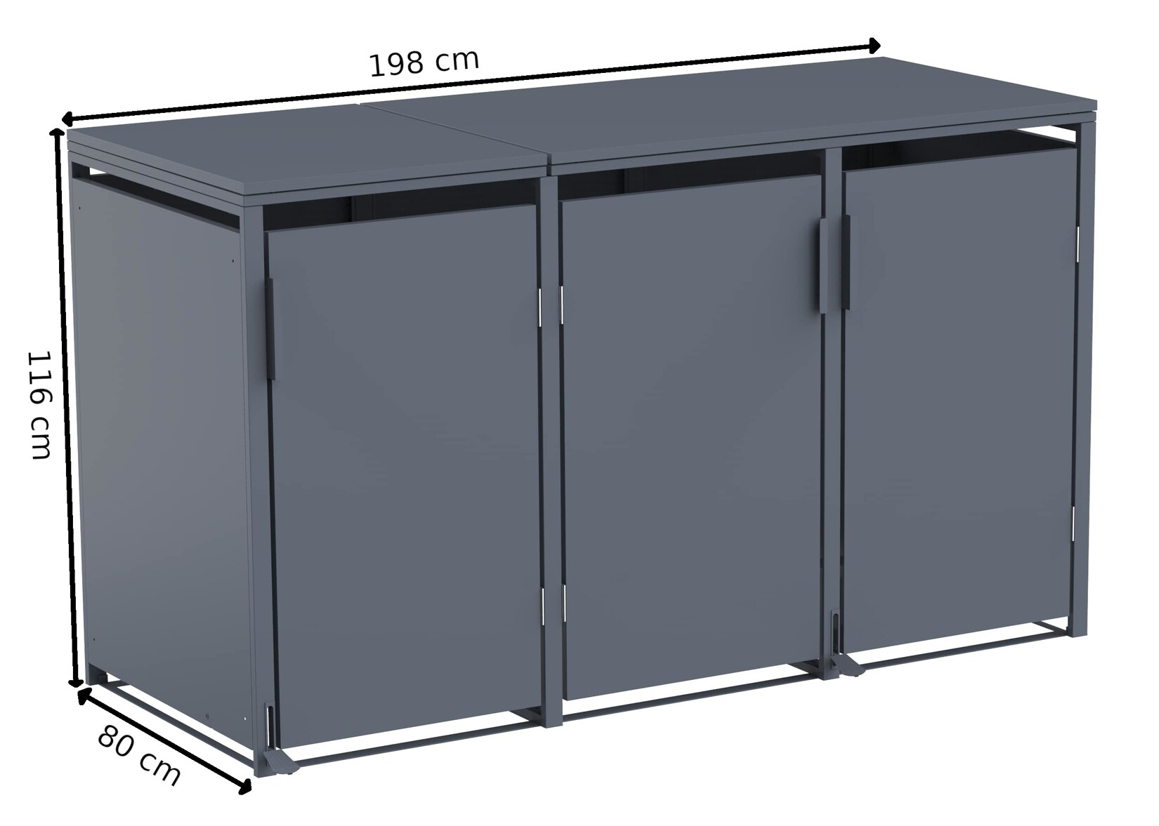 Mülltonnenbox Anthrazit für 3 Mülltonnen 120L 240L 198x80x116cm Pedal Softclose