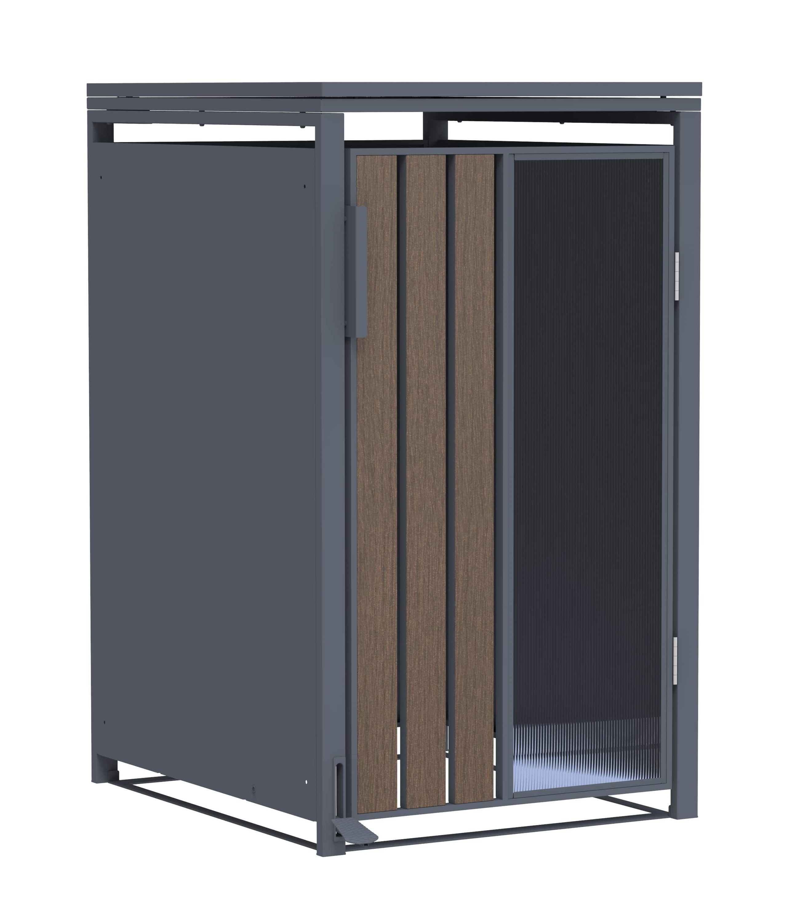 M&uuml;lltonnenbox Holzoptik mit Plexiglas f&uuml;r 1 M&uuml;lltonne 240L 68x80x116cm Pedal - Bild 1