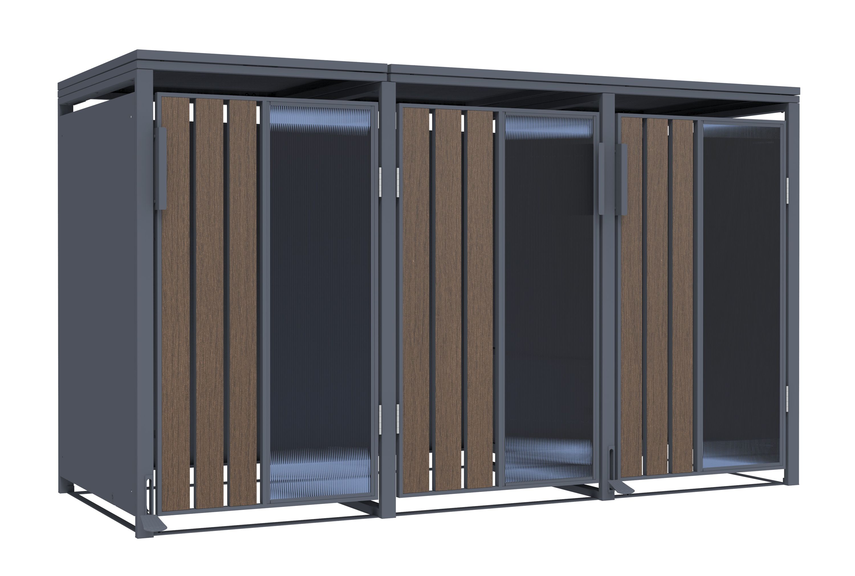 M&uuml;lltonnenbox Holzoptik mit Plexiglas f&uuml;r 3 M&uuml;lltonnen 240L 198x80x116cm Pedal - Bild 1