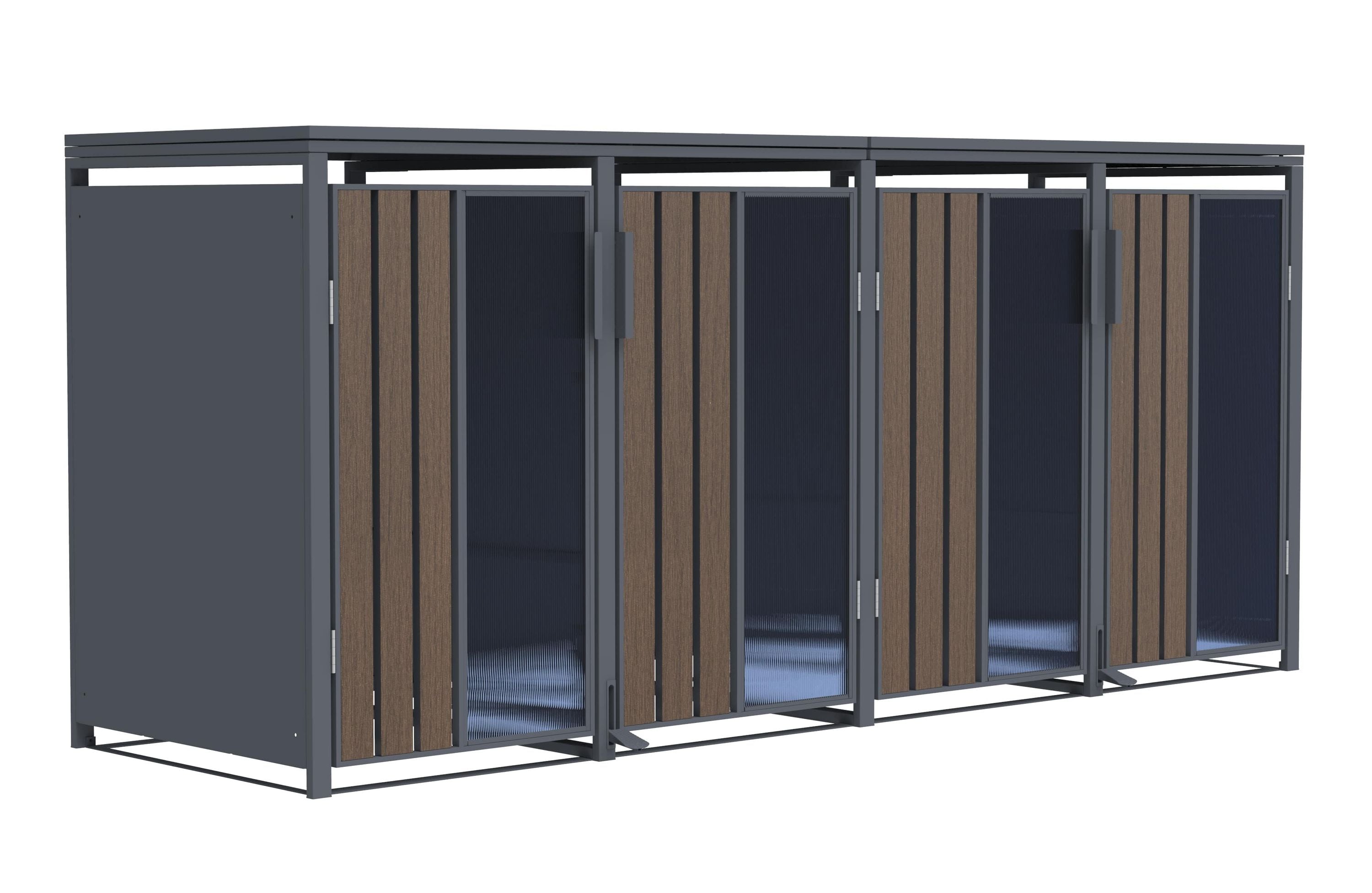 M&uuml;lltonnenbox Holzoptik mit Plexiglas f&uuml;r 4 M&uuml;lltonnen 240L 265x80x116cm Pedal - Bild 1