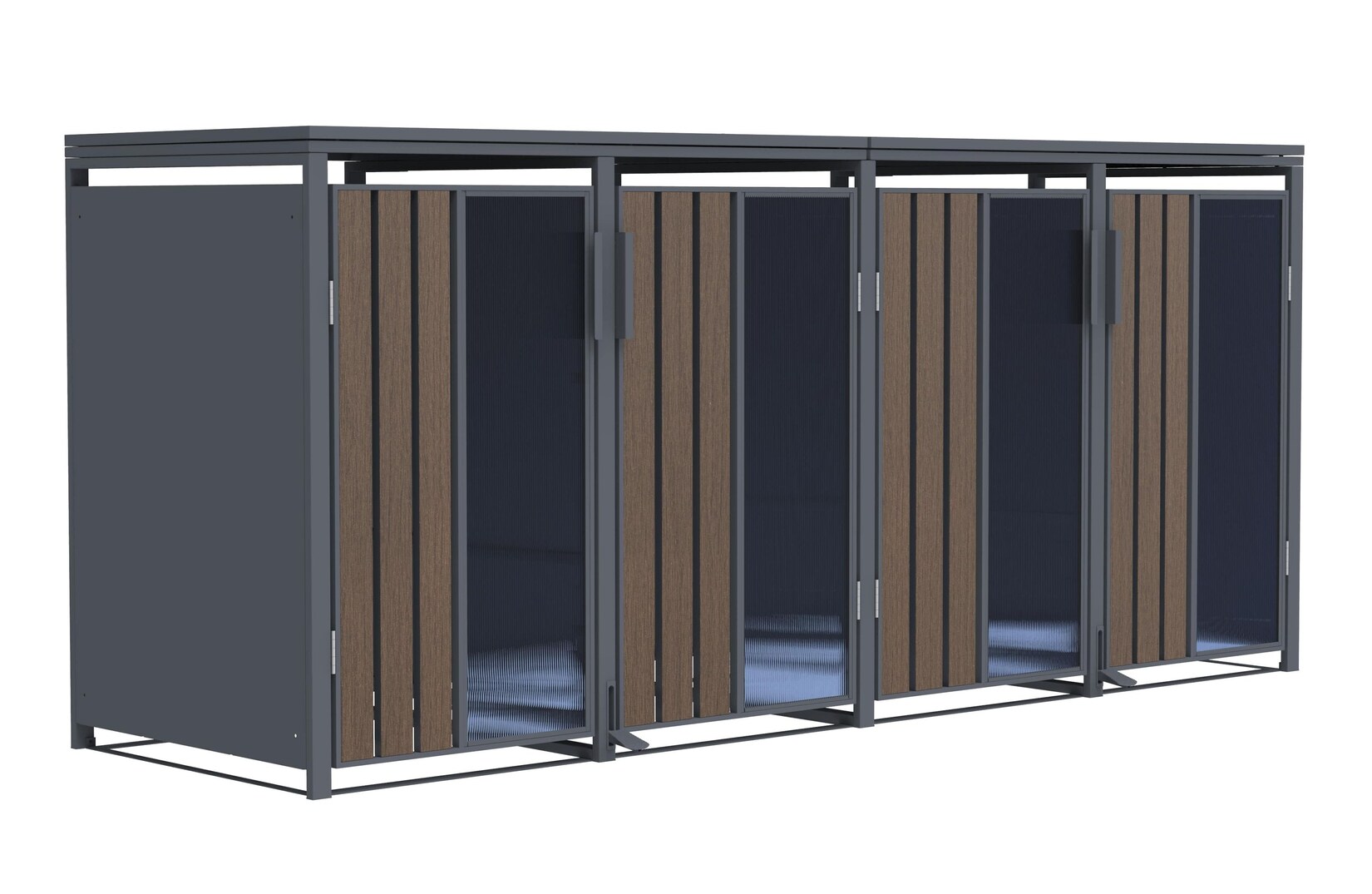 Mülltonnenbox Holzoptik mit Plexiglas für 4 Mülltonnen 240L 265x80x116cm Pedal