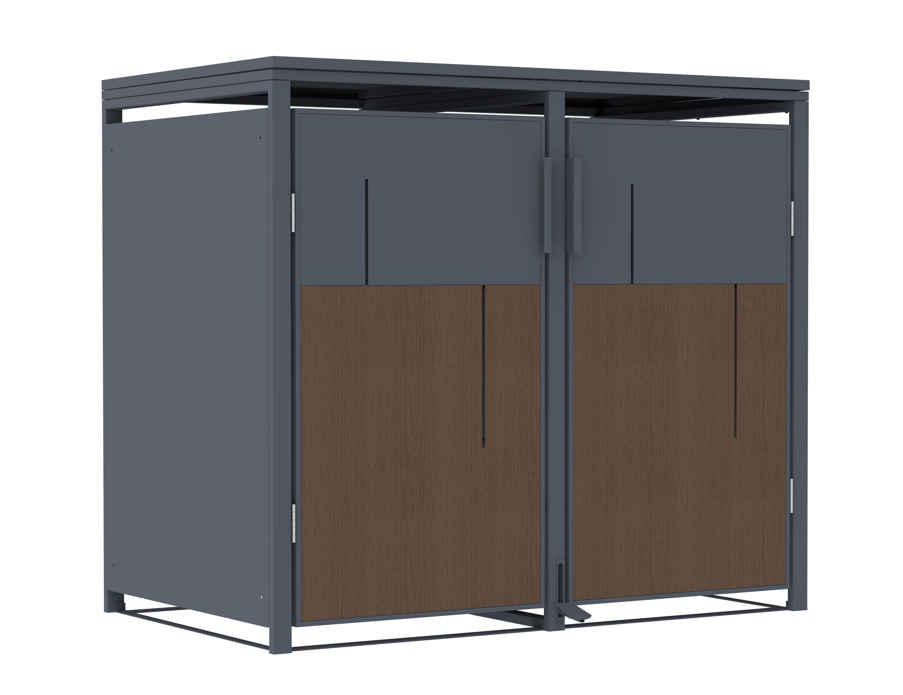 M&uuml;lltonnenbox Anthrazit mit Holzoptik f&uuml;r 2 M&uuml;lltonnen 240L 132x80x116cm Pedal - Bild 1