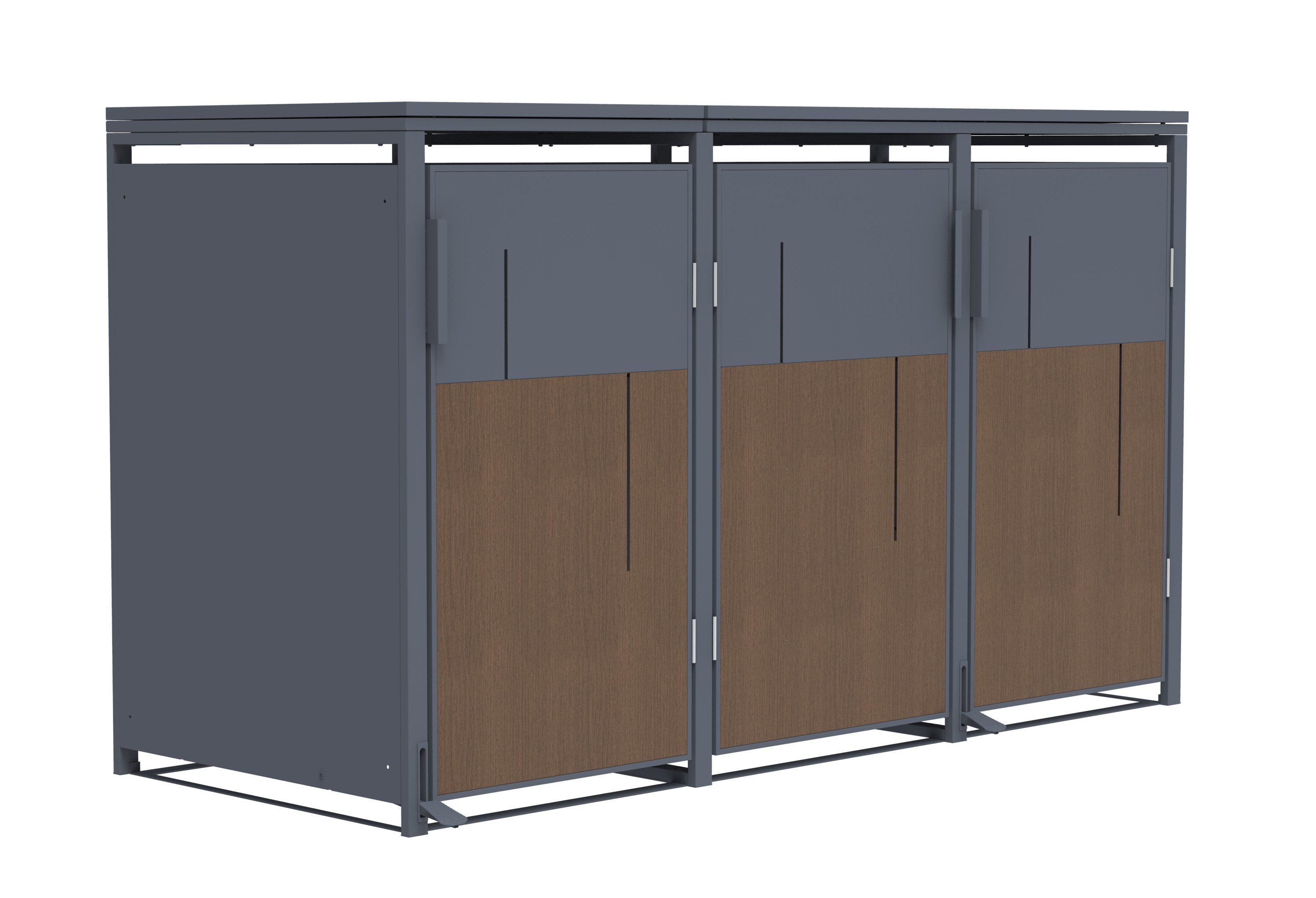 M&uuml;lltonnenbox Anthrazit mit Holzoptik f&uuml;r 3 M&uuml;lltonnen 240L 198x80x116cm Pedal - Bild 1
