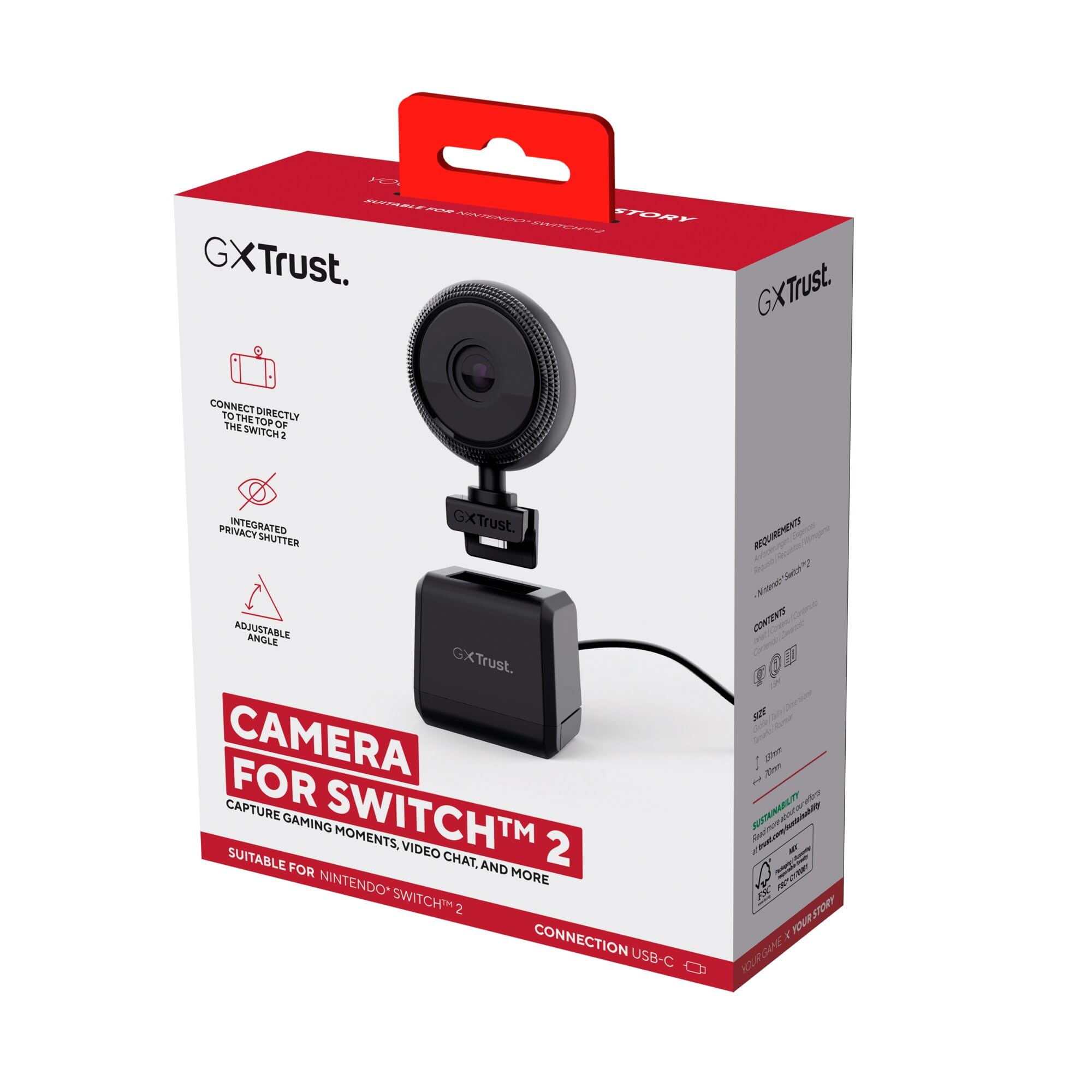 Trust GXT 1259 Kamera f&uuml;r Nintendo Switch 2 (USB-C, Full HD, 2MP Bildaufl&ouml;sung, 1080P Videoaufl&ouml;sung, Bildfrequenz 30 fps, Schwarz, inkl. USB-C-Kabel (1,5 m), TV-St&auml;nder/Basis, Bedienungsanleitung) - Bild 1