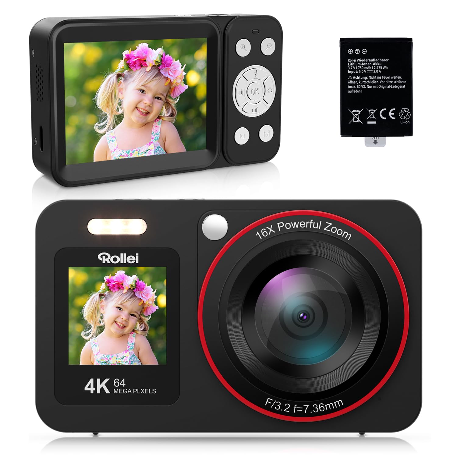 ROLLEI Compactline 64 Dual Screen Kompaktkamera (64 MP Digitalkamera mit 4K) - Bild 1
