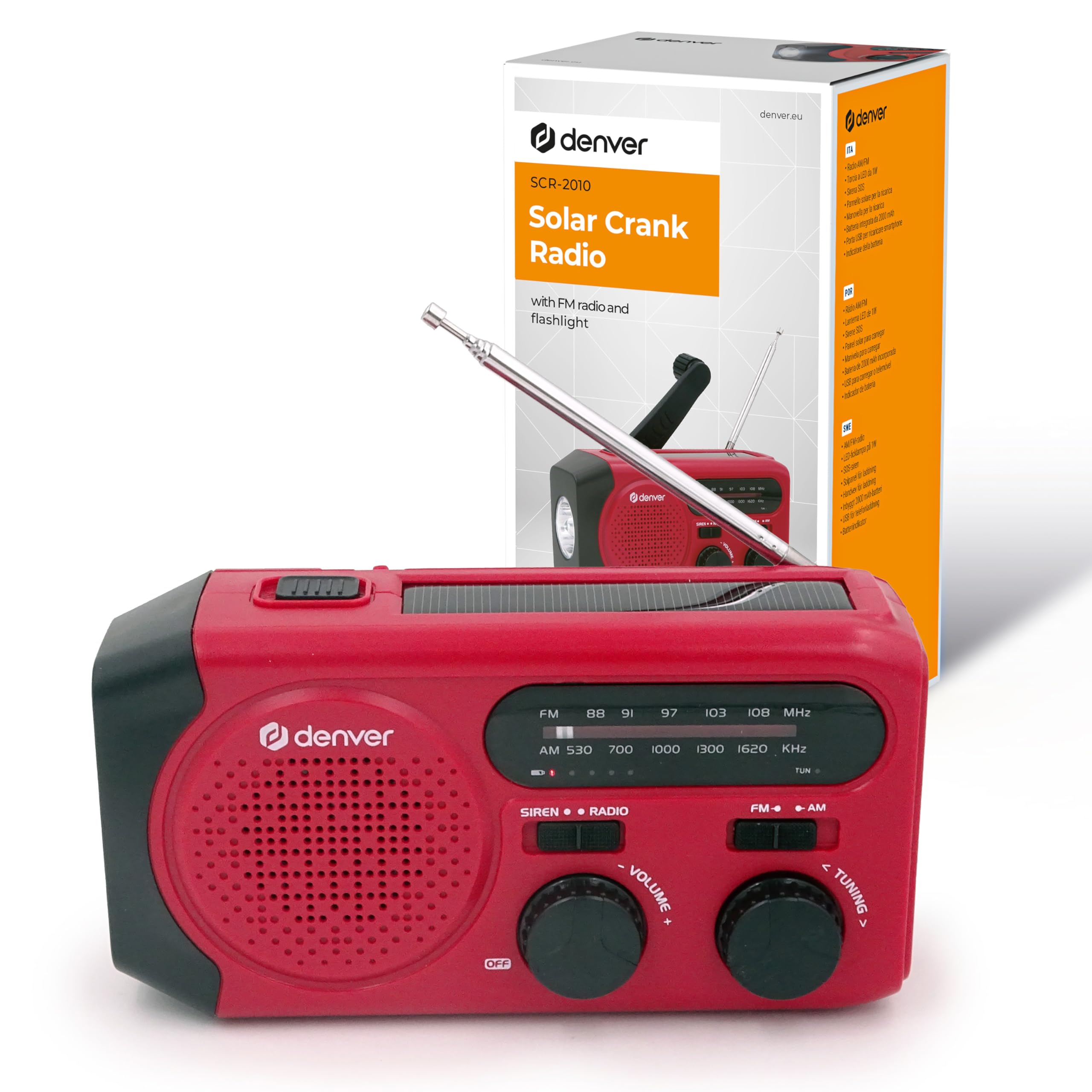 DENVER SCR-2010 rot Solar-Kurbelradio - Bild 1