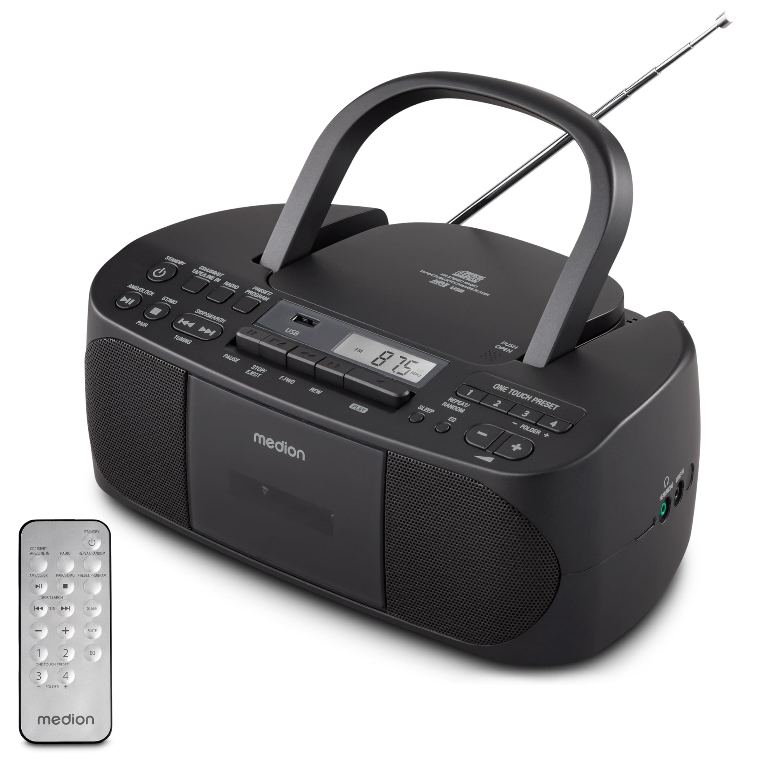Medion LIFE&reg; E65010 Boombox schwarz Radiorekorder mit CD-Spieler und Kassettendeck (mit CD, MP3, tragbar, USB, UKW, Kassette) - Bild 1