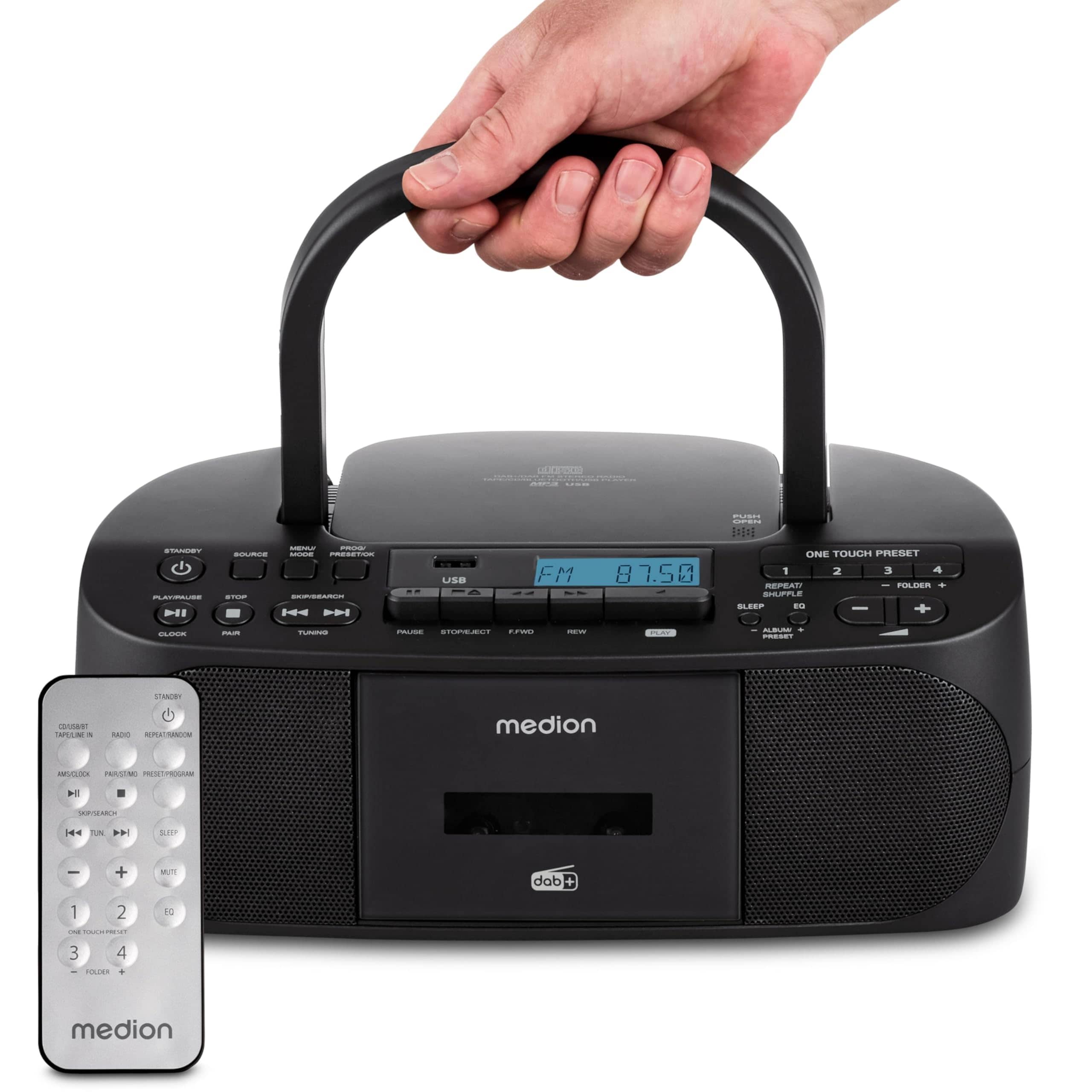Medion MD400003 LIFE DRX-1 Plus schwarz Radiorekorder mit CD-Spieler und Kassettendeck (DAB+/PLL-UKW-Stereo Radio, Bluetooth&reg; 5.4, CD-Kassetten-Radio mit MP3-Wiedergabe, USB Anschluss, CD-R/RW kompatibel, AUX-In, 2 x 3 Watt RMS) - Bild 1