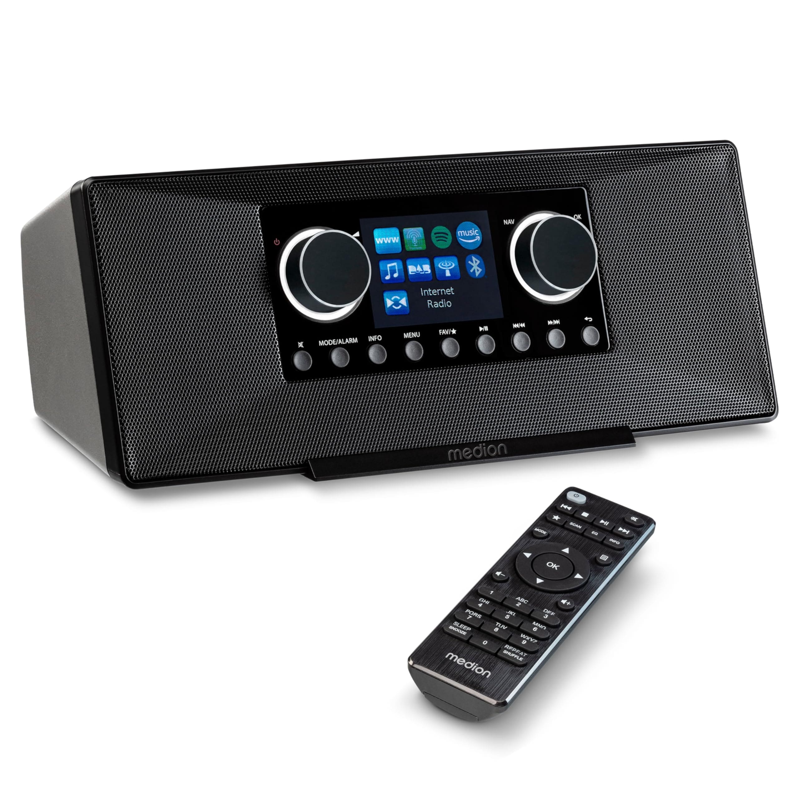 Medion Internetradio LIFE P85333 schwarz (TFT-Farbdisplay, DAB+/UKW Radio, Wecker, WLAN, Bluetooth, Amazon Music, Spotify-Connect, 2 x 6 W R