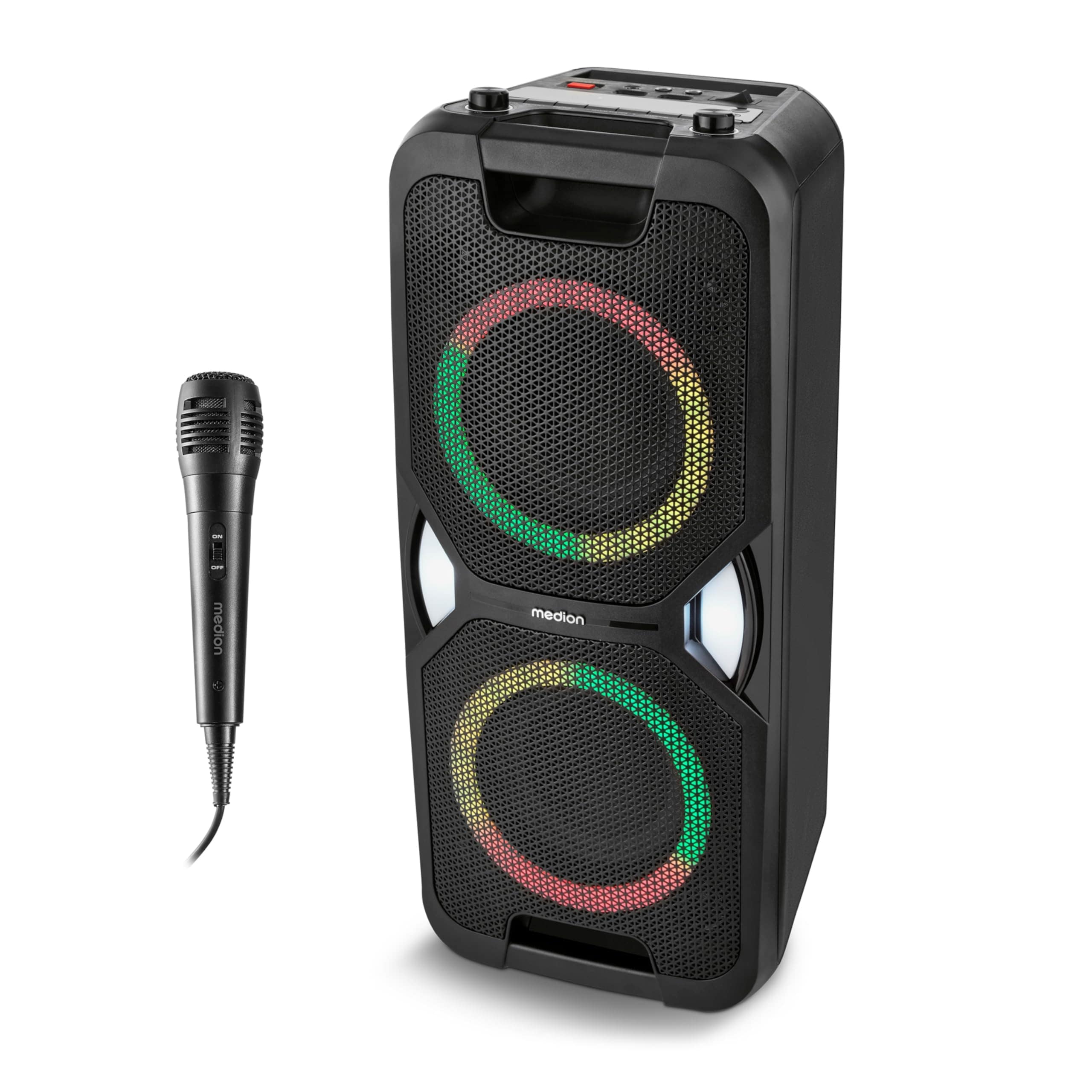 Medion Partylautsprecher MD400000 LIFE PE-1 Pure (PLL-UKW Radio, Bluetooth&reg; 5.4, satter Sound, verschiedene Lichteffekte, X-Bass Bassanhebung, inkl. Mikrofon, 2 x 25 W RMS Ausgangsleistung) - Bild 1