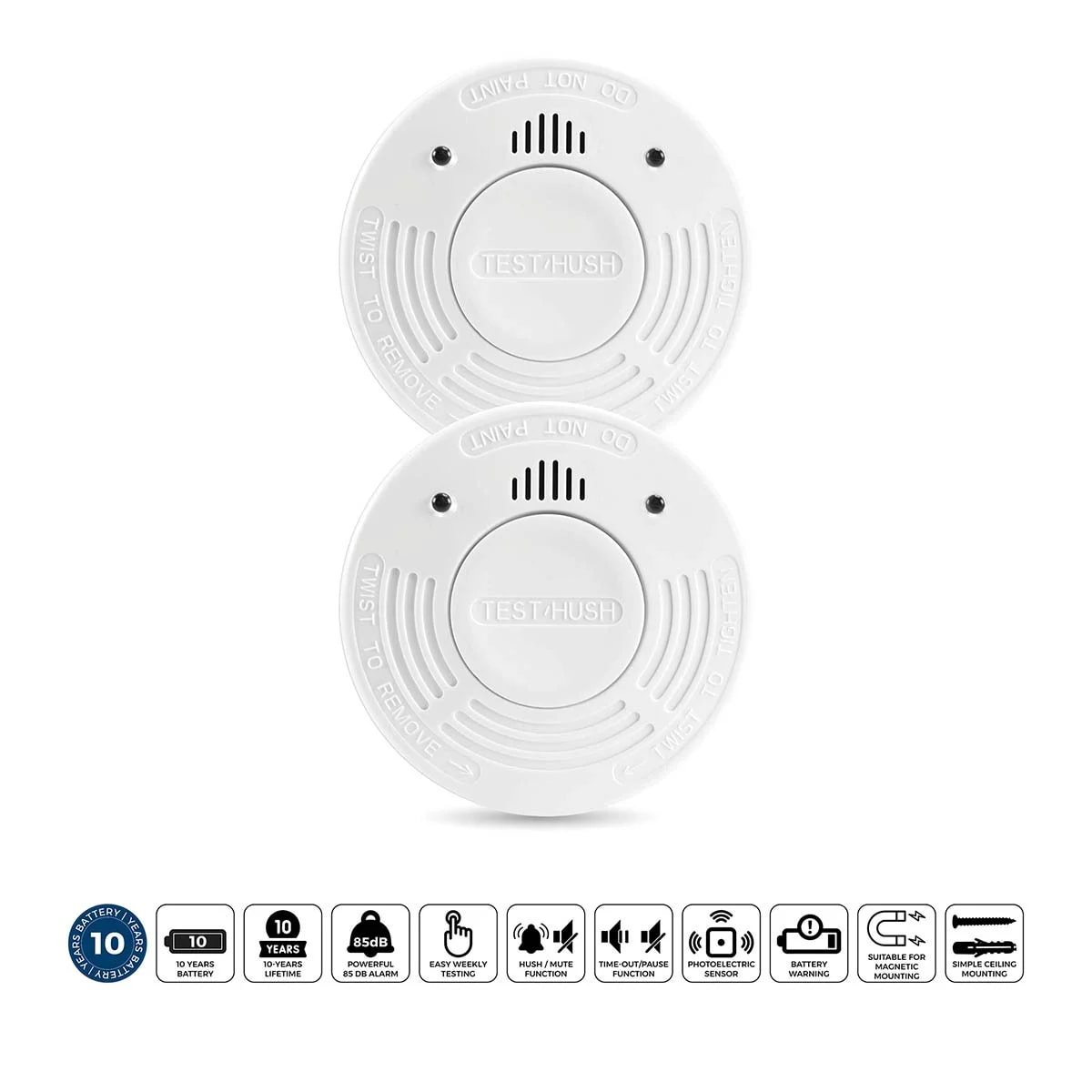 Alecto SD1010 Rauchmelder mit 10 Jahren Batterie- und Sensorlaufzeit 2er-Pack Wei&szlig; (Doppelpack) - Bild 1