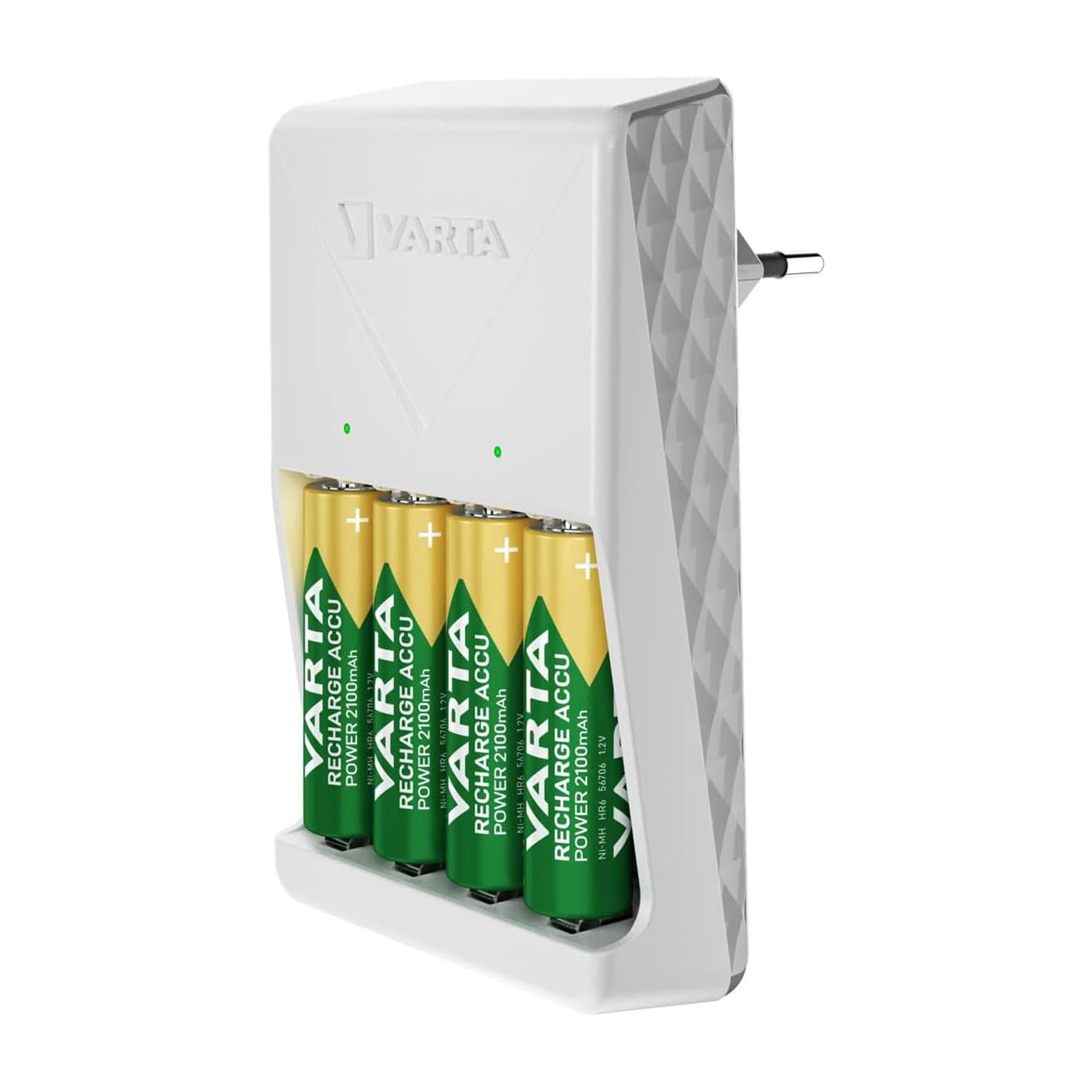VARTA Ladeger&auml;t Plug Charger 4x AA 56706 2100mAh (4,5 h Ladezeit, l&auml;dt 2 oder 4 AA oder AAA Akkus, Ladeanzeige, 4x Recharge Accu Power AA 2100 mAh) - Bild 1