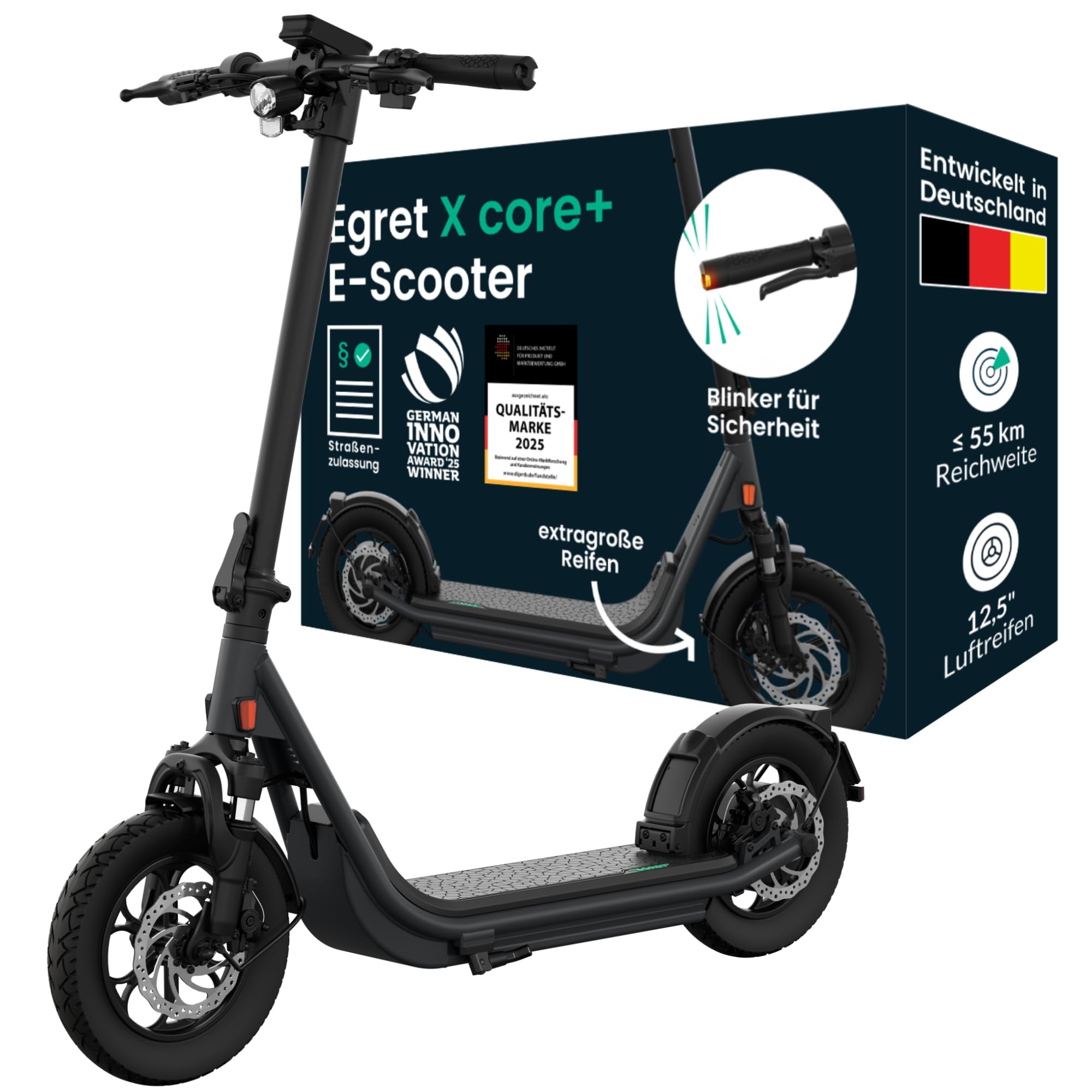 Egret X Core+ E-Scooter (max. 20 km/h, bis zu 55 km, Tragf&auml;higkeit 130kg, Hinterradantrieb, 500W, Blinker) - Bild 1