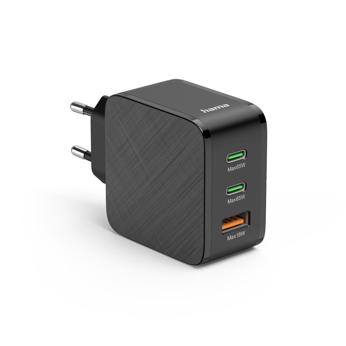 HAMA Schnellladeger&auml;t, 2x USB-C PD, 1x USB-A QC, 65 W, Schwarz (00201965) - Bild 1
