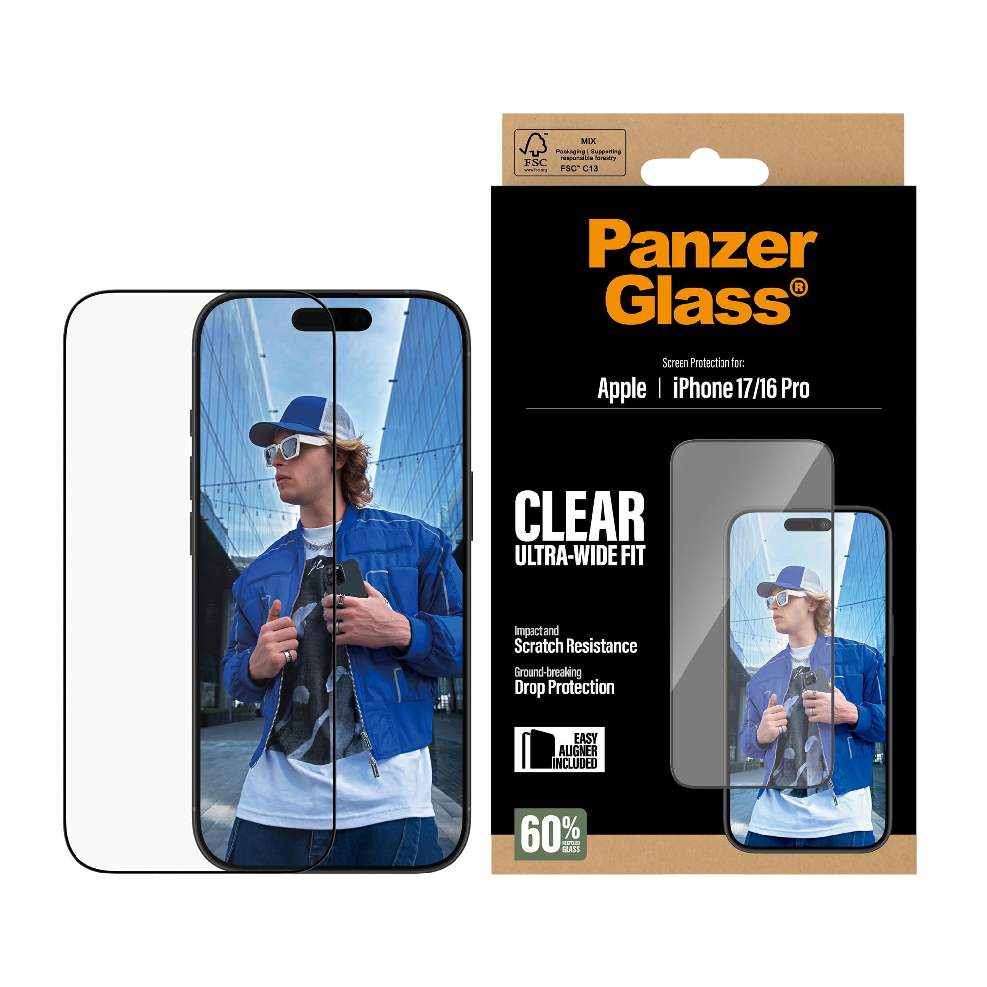 PanzerGlass Displayschutz f&uuml;r iPhone 17, iPhone 16 Pro, Ultra-Wide Fit mit EasyAligner (PG30687) - Bild 1