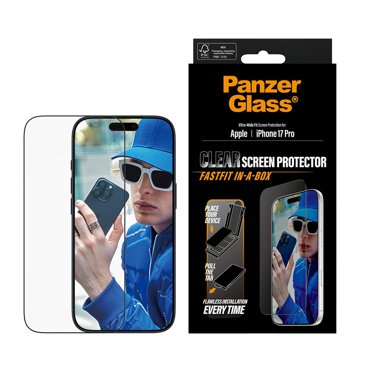 PanzerGlass Displayschutz mit schwarzem Rahmen f&uuml;r iPhone 17 Pro, Ultra-Wide Fit mit EasyAligner (PG48188) - Bild 1