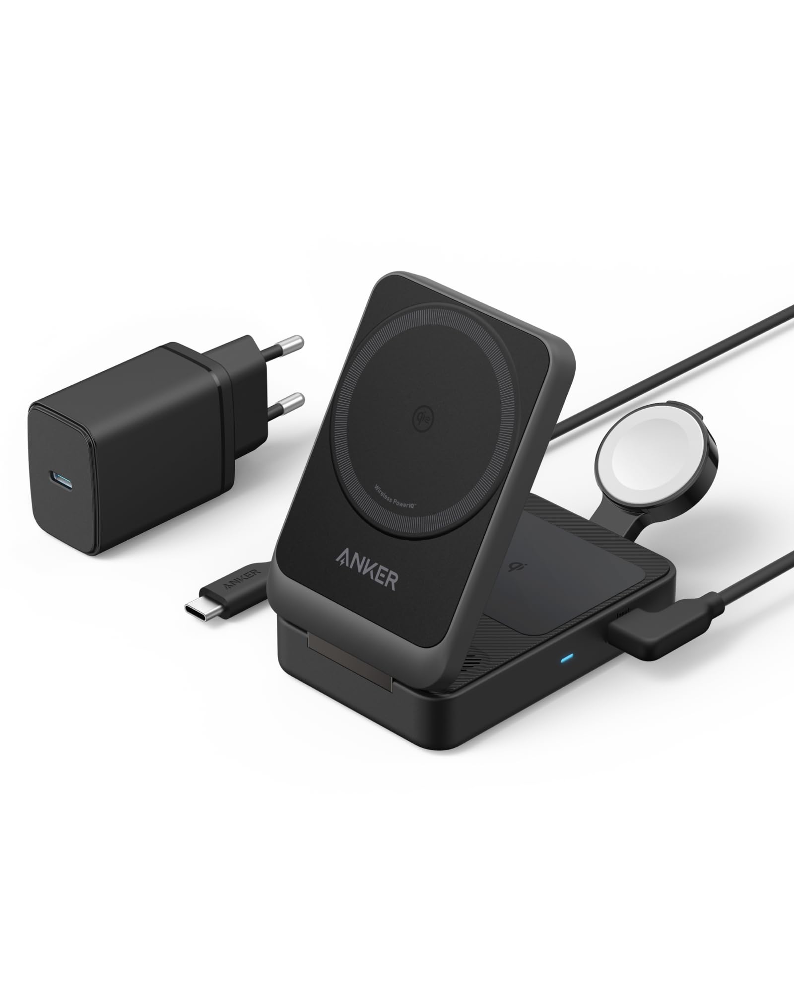 Anker MagGo Kabellose Ladestation (15W, Faltbar 3-in-1), Schwarz - Bild 1