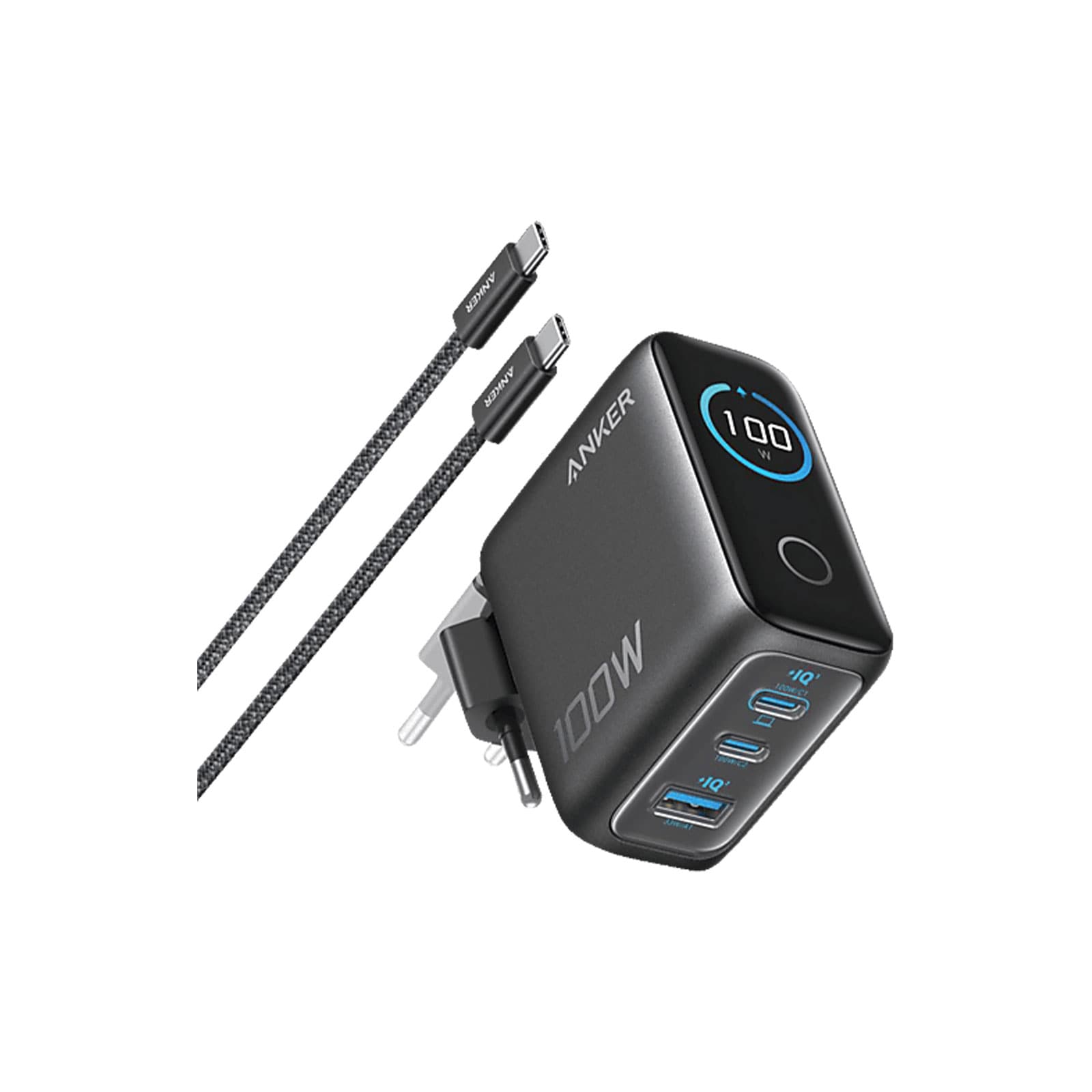 Anker Nano 100W 3-Port Ladeger&auml;t, inklusive USB-C Kabel, 2x USB-C, 1x USB-A, Schwarz - Bild 1