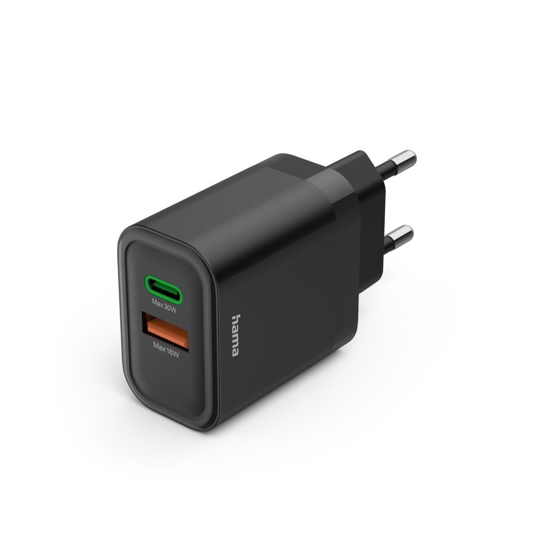 HAMA Schnellladeger&auml;t, 1x USB-C, 1x USB-A, PD, 30 W, Schwarz Ladeger&auml;t (USB-A + USB-C) - Bild 1