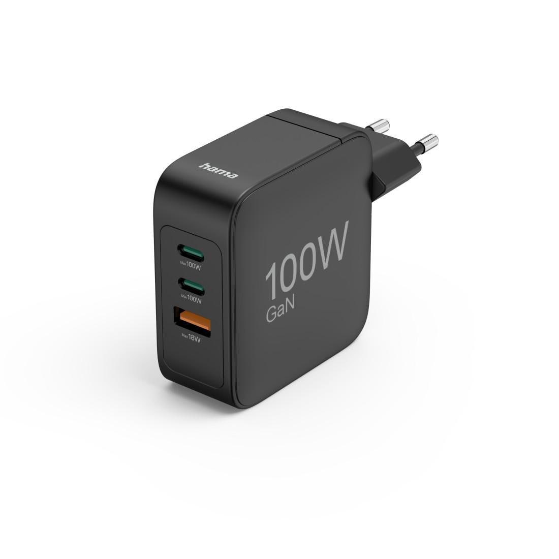 HAMA Schnellladeger&auml;t, GaN, 2x USB-C, 1x USB-A, PD, 100 W, Schwarz (00201900) - Bild 1
