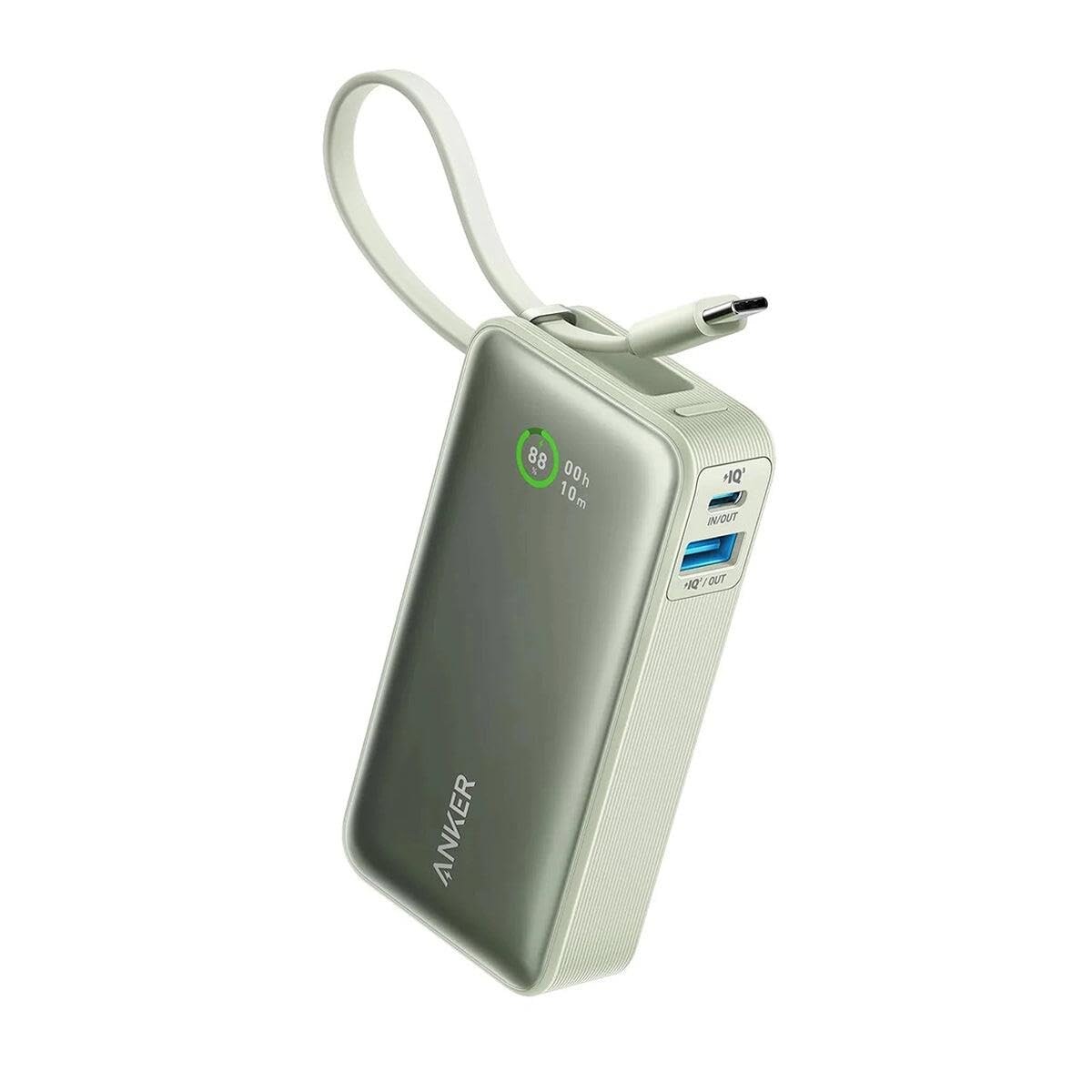 Nano Powerbank (10.000mAh, 30W, Integriertes USB-C Kabel), Grün