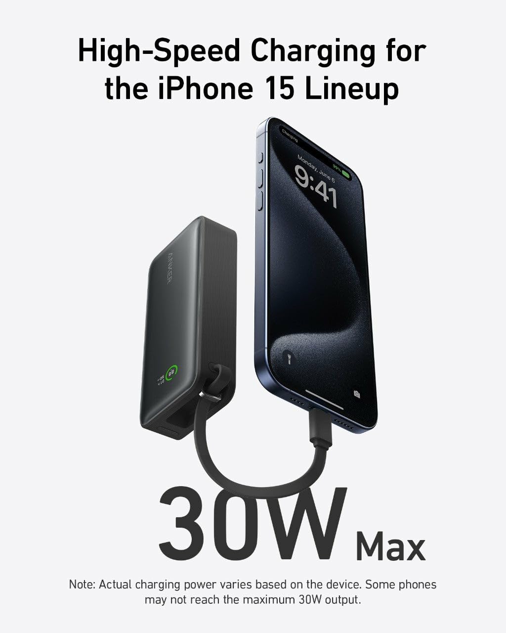 Anker Nano Powerbank (10K, 45W, Integriertes einziehbares USB-C Kabel) - Bild 1