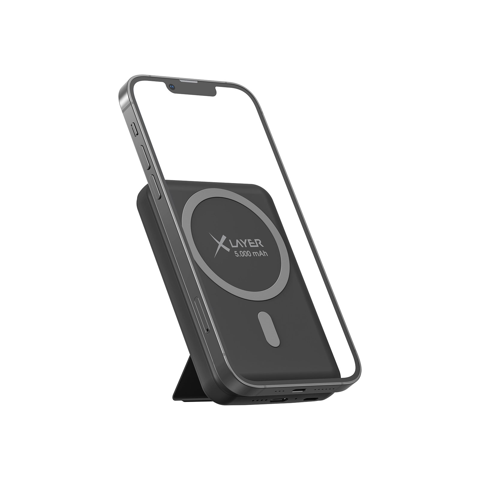 XLayer MagFix Pro 2-in-1 Powerbank mit Standfu&szlig; 5.000 mAh Schwarz - Bild 1
