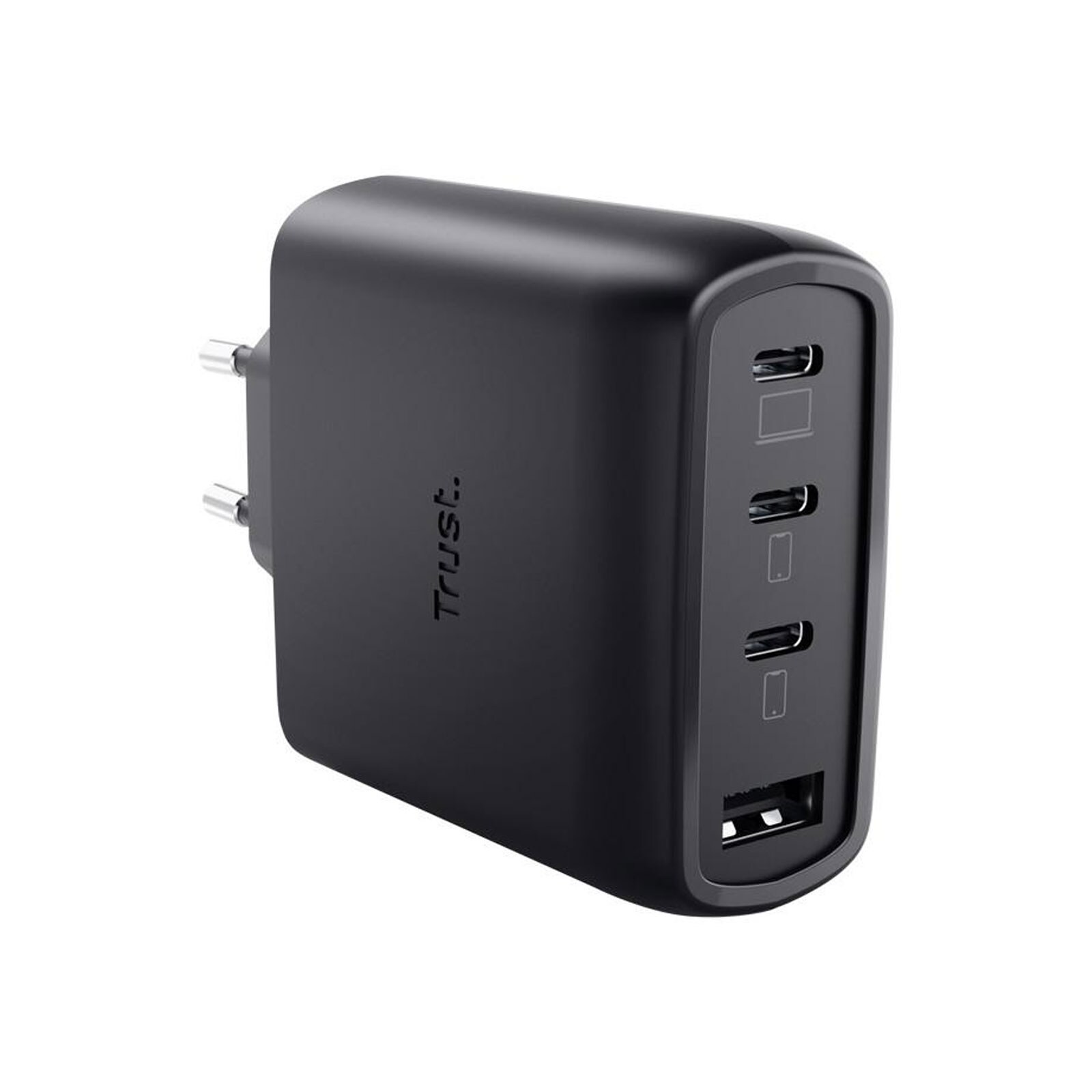 Trust Maxo GaN-USB-Tischladegerät mit 65 W und 4 Anschlüssen, Schwarz (26067, USB-C, USB-A)