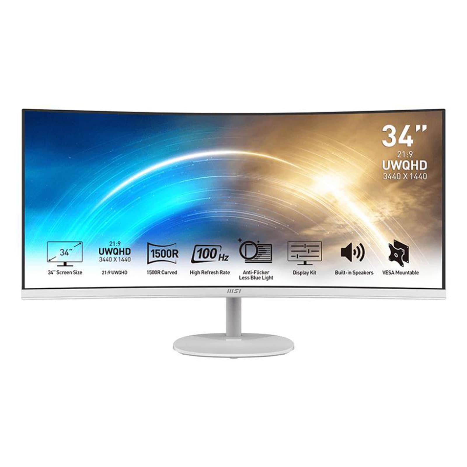 MSI PRO MP341CQWDE, Schwarz, 34 Zoll, UWQHD, VA, 100 Hz, 1 ms (DVI, HDMI, DisplayPort, neigbar, AMD FreeSync) - Bild 1