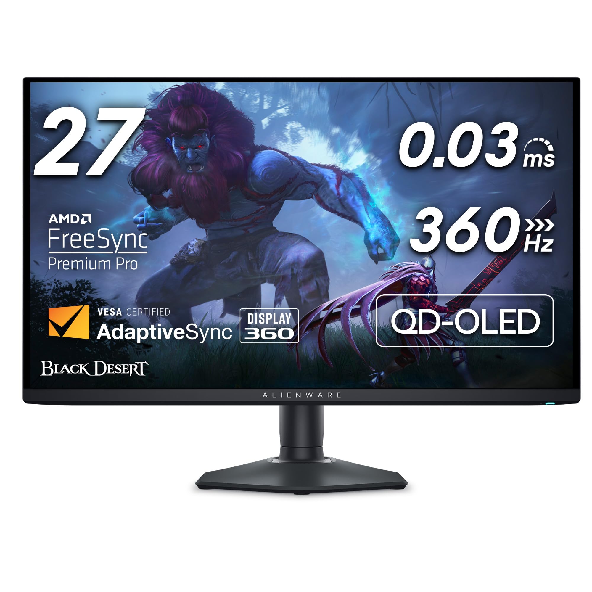 Alienware AW2725DF, Schwarz, 26,7 Zoll, QHD, QD-OLED, 360 Hz, 0,03 ms Gaming-Monitor (HDMI, DisplayPort, USB, h&ouml;henverstellbar, neigbar, schwenkbar, Pivot, DisplayHDR 400 True Black, AMD FreeSync Premium Pro) - Bild 1