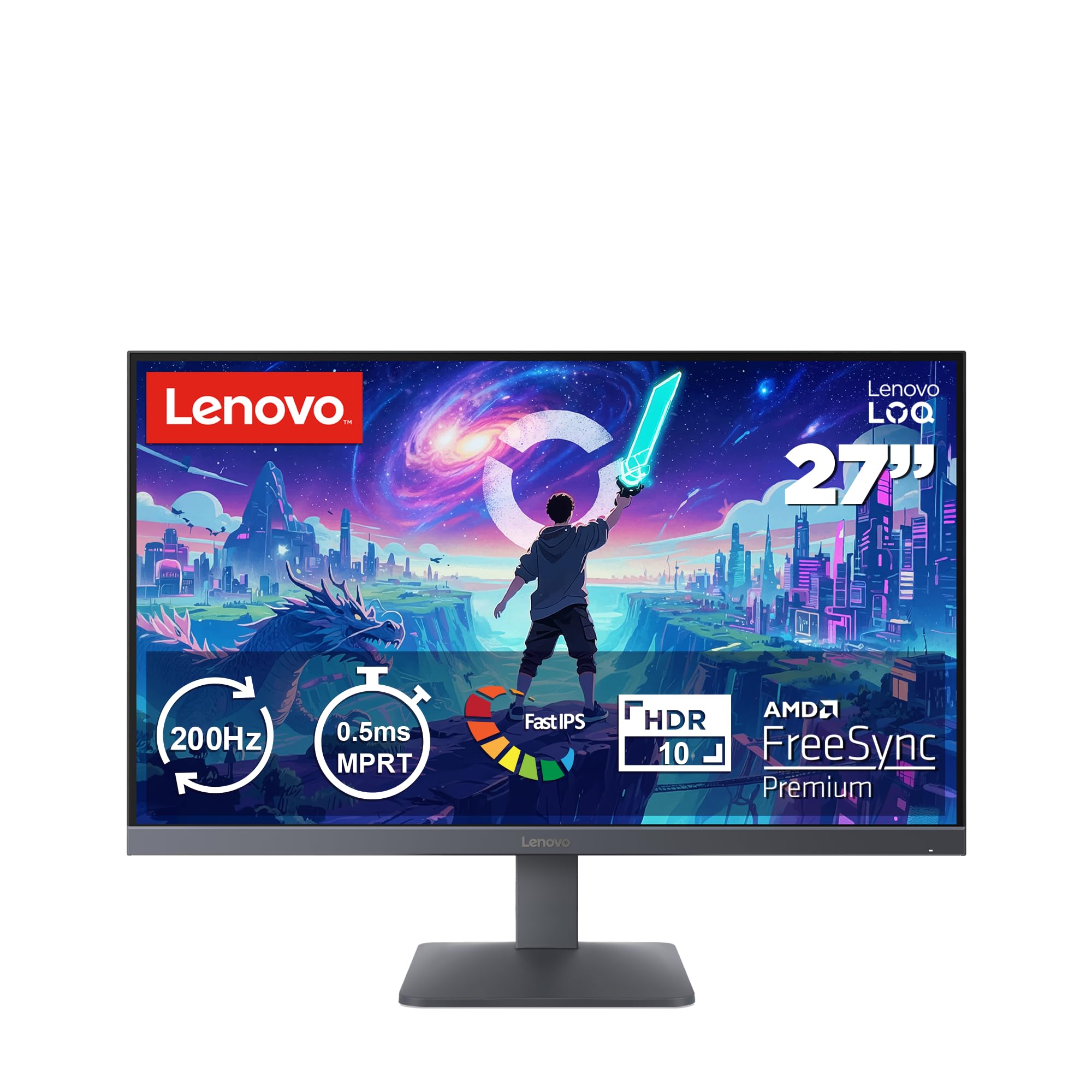 Lenovo LOQ 27-10, Schwarz, 27 Zoll, Full HD, IPS, 200 Hz, 0,5 ms (HDMI, DisplayPort, neigbar, AMD FreeSync Premium, VESA Adaptive Sync, HDR10) - Bild 1