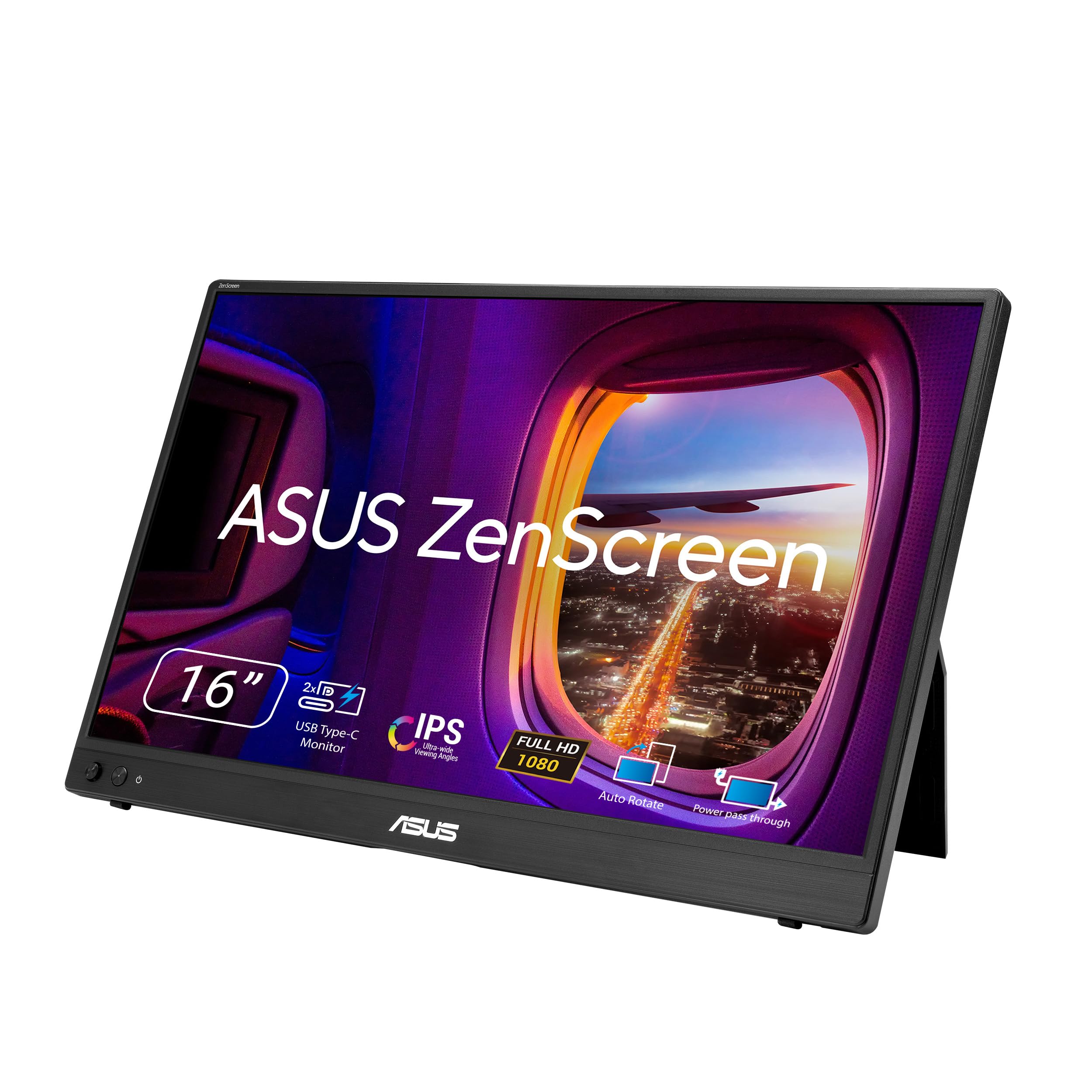 ASUS Portabler Monitor ZenScreen MB16AHVE, Schwarz, 15,6 Zoll, Full HD, 60 Hz, 5 ms (90LM0385-B01N71, IPS, 1x Mini HDMI, 2x USB-C, neigbar) - Bild 1