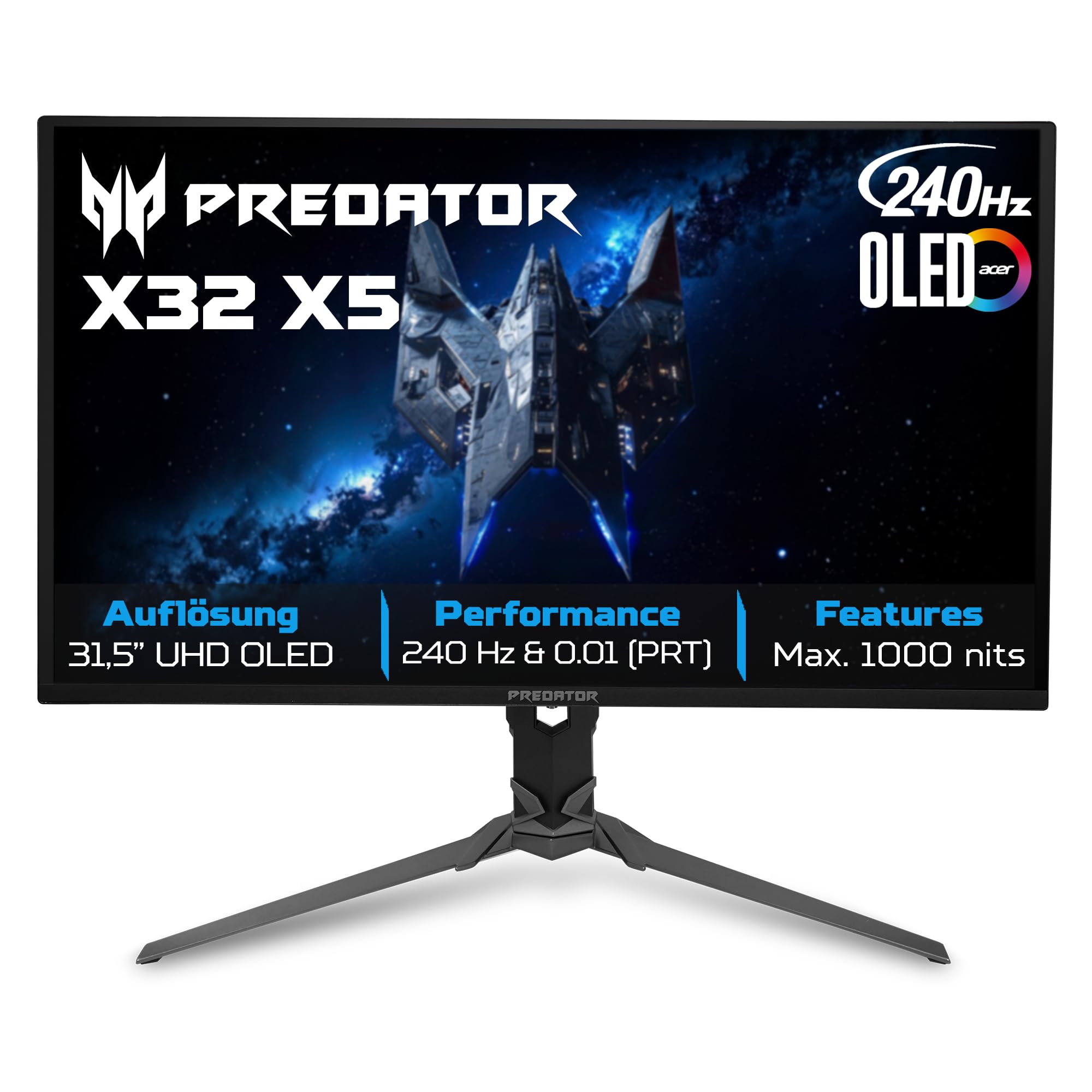 ACER Predator X32X5bmiiphuzx, Schwarz, 31,5 Zoll, 4K, QD-OLED, 240 Hz, 0,01 ms Gaming-Monitor (HDMI, DP, USB, h&ouml;henverstellbar, neigbar, schwenkbar, VESA DisplayHDR 400 True Black) - Bild 1