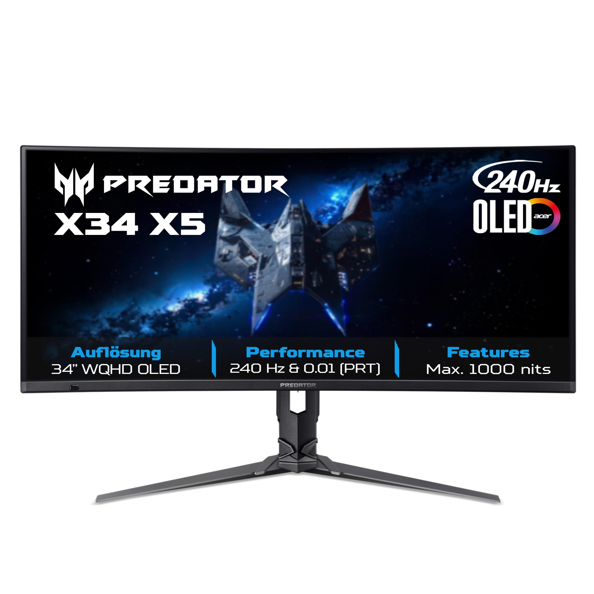 ACER Predator X34 X5, Schwarz, 34 Zoll, UWQHD, QD-OLED, 240 Hz, 0,01 ms Gaming-Monitor (HDMI, DP, USB, h&ouml;henverstellbar, neigbar, schwenkbar, AMD FreeSync Premium Pro, VESA DisplayHDR 400 True Black) - Bild 1