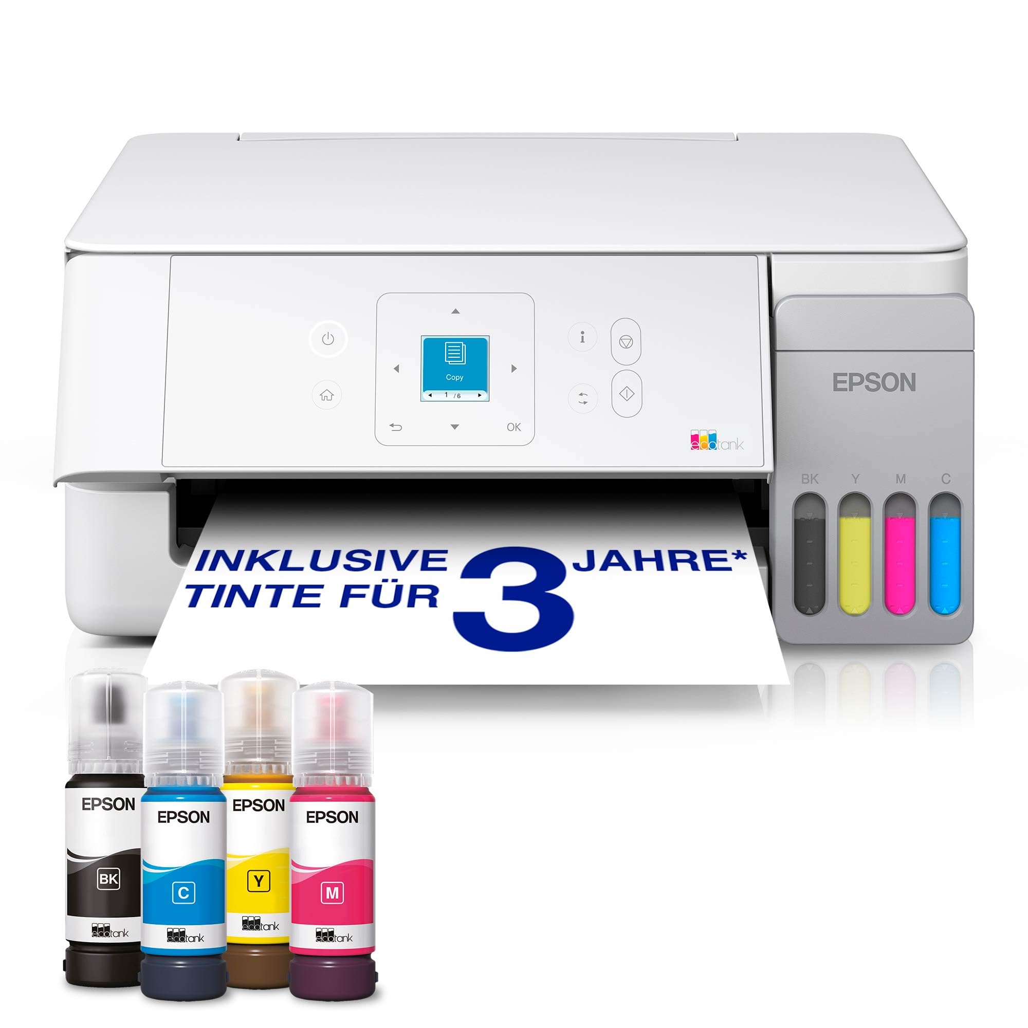 Epson EcoTank ET-2926, Wei&szlig; Multifunktionsdrucker (Tintenstrahldrucker, 3-in-1, Drucker, Scanner, Kopierer, WLAN, USB, AirPrint, Duplex, A4) - Bild 1