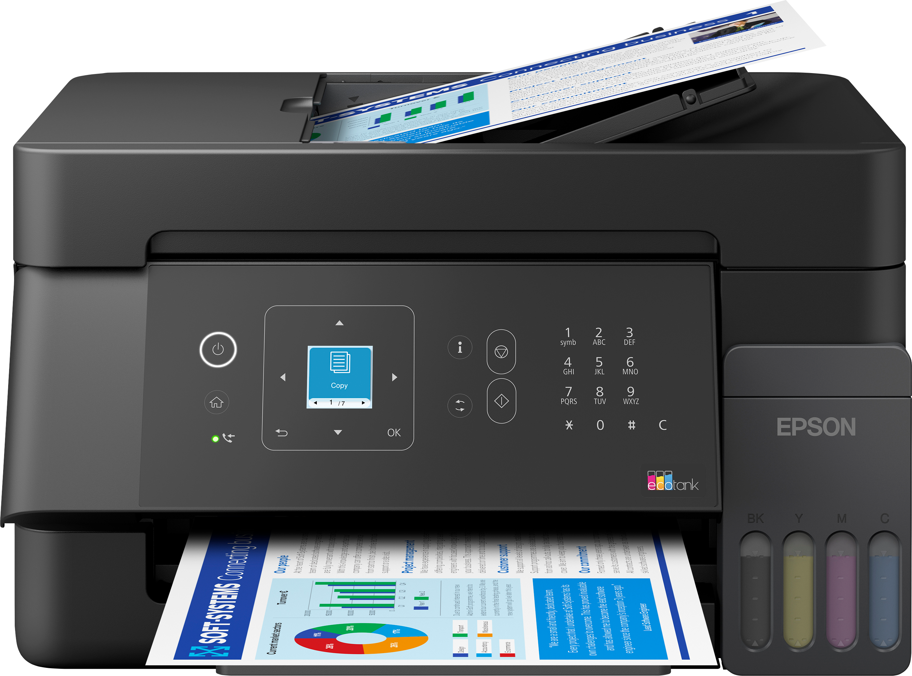 Epson EcoTank ET-4905, Schwarz Multifunktionsdrucker (Tintenstrahldrucker, 4-in-1, Drucker, Fax, Scanner, Kopierer, WLAN, USB, AirPrint, Duplex, A4) - Bild 1