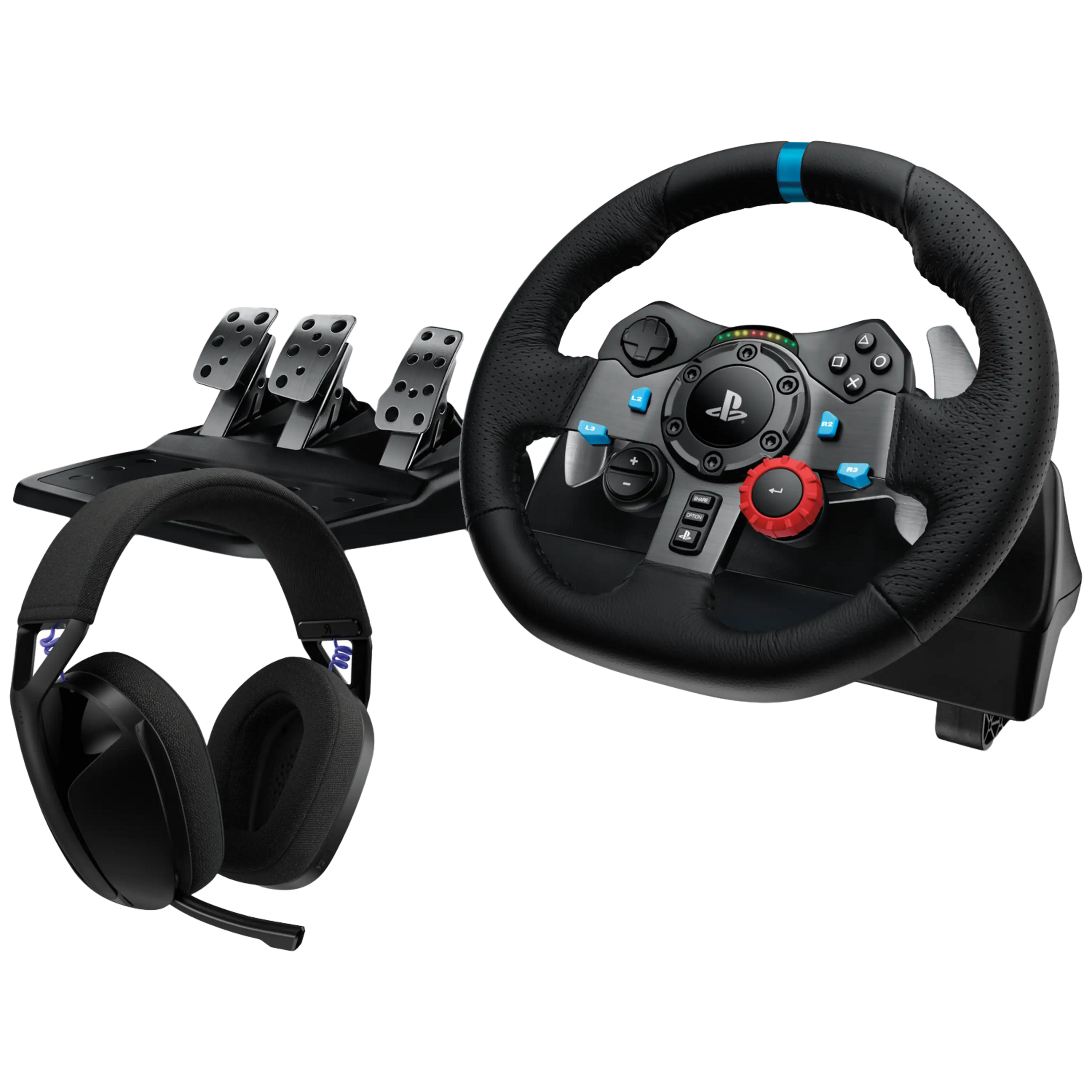 Logitech G29 EU + G321 Driving Force Lenkrad und Pedale + Kabelloses LIGHTSPEED Gaming-Headset (Lenkrad und Pedale kompatibel mit PS5 / PS4 / PC PS5 / PS4 / PC, Gaming-Headset kompatibel mit PS5, PC, Nintendo Switch) - Bild 1