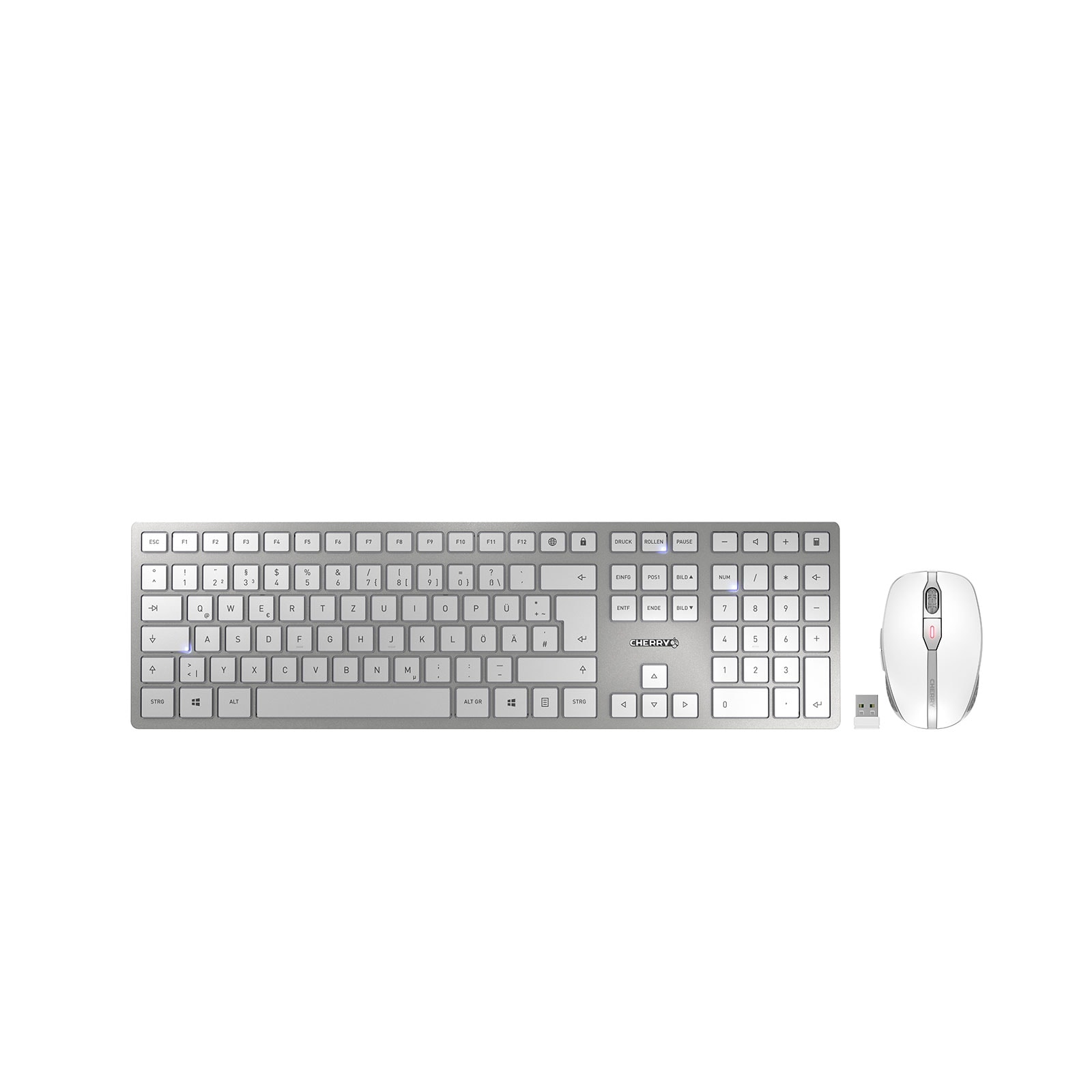 CHERRY DW 9100 SLIM silber/wei&szlig; Maus-Tastatur-Set (Wireless + Bluetooth, QWERTZ Deutsch, wiederaufladbar) - Bild 1