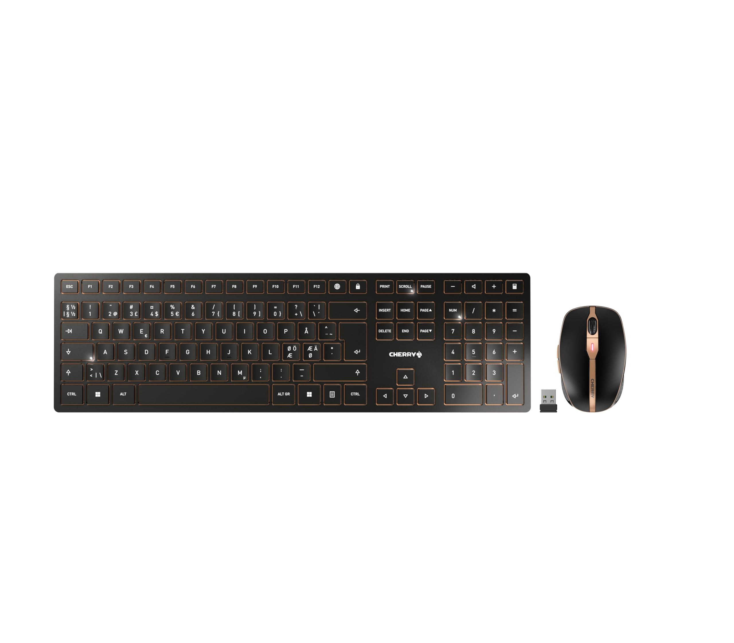 CHERRY DW 9100 Wireless SLIM Schwarz PN (PanNordic) Maus-Tastatur-Set (JD-9100PN-2, 2,4 GHz Funk, Bluetooth, Nano-USB-Empf&auml;nger, wiederaufladbarer Akku) - Bild 1