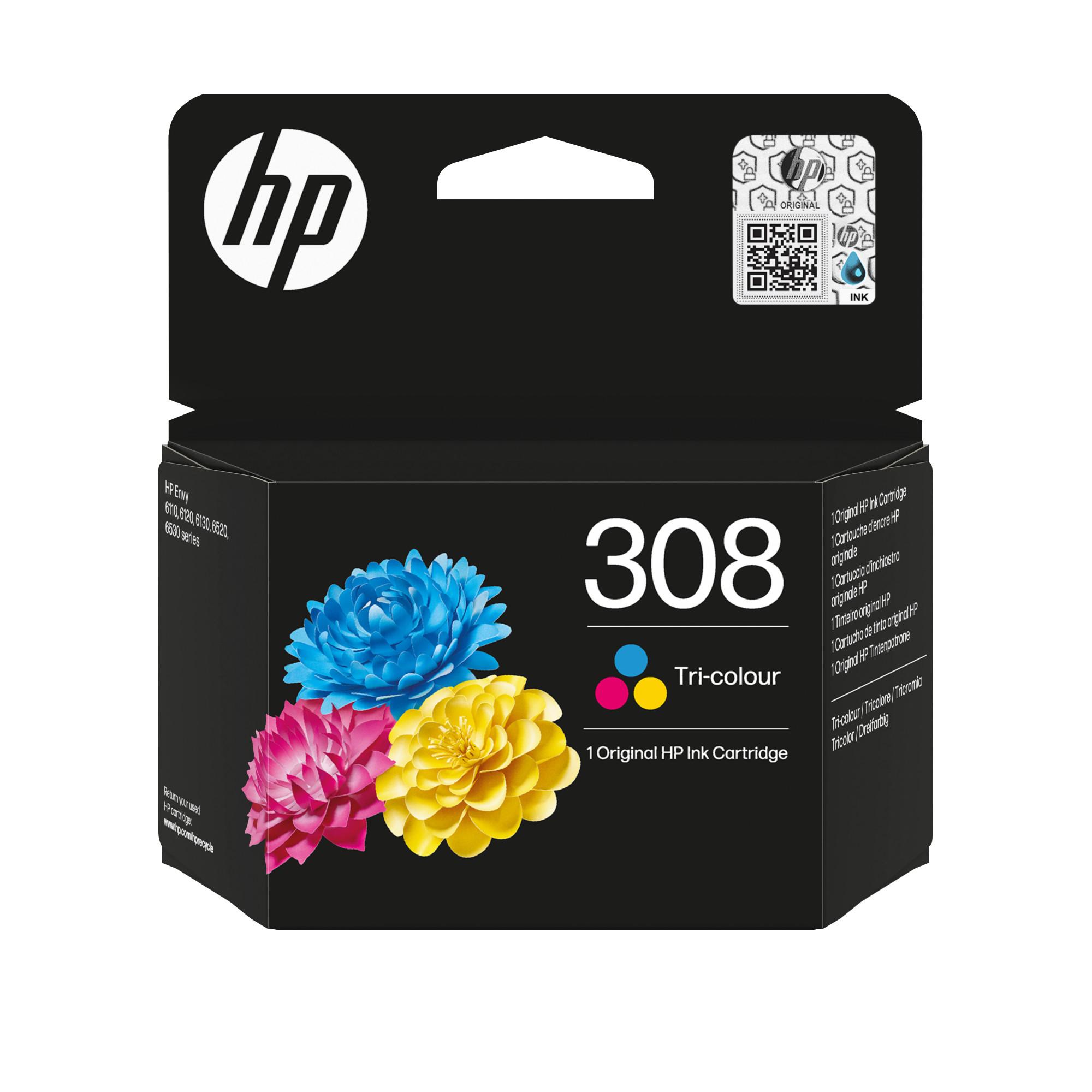 HP 308 Cyan/Magenta/Gelb Original Druckerpatrone (7FP20UE, kompatibel mit HP Envy 6110, 6120, 6130, 6520, 6530 Serie) - Bild 1