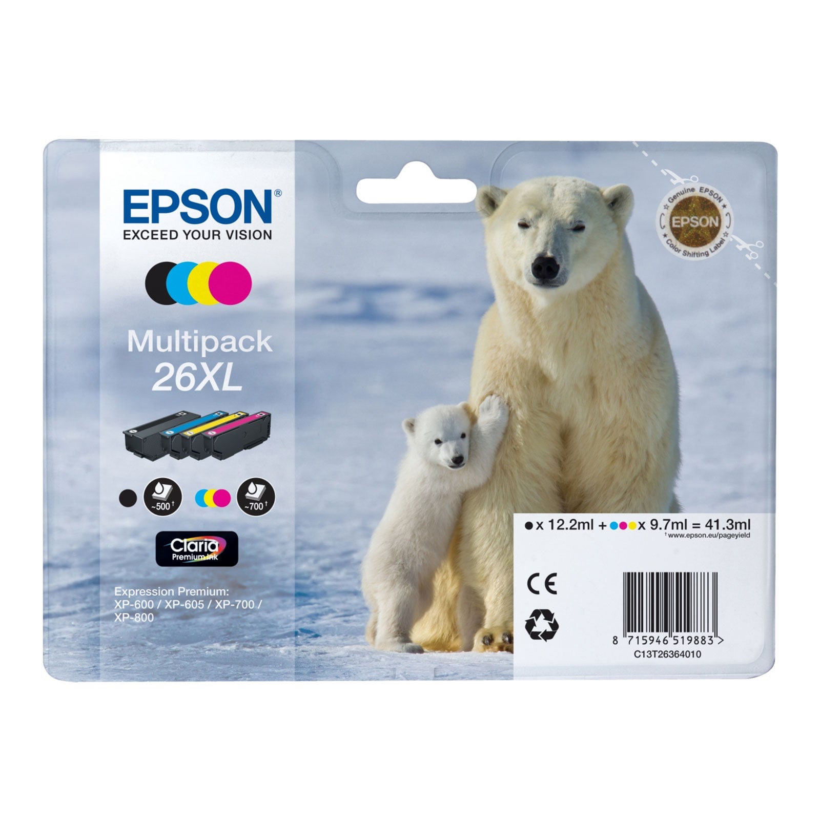 Epson C13T26364010 26XL Eisb&auml;r Druckerpatronen-MultiPack Cyan/Magenta/Gelb/Schwarz - Bild 1