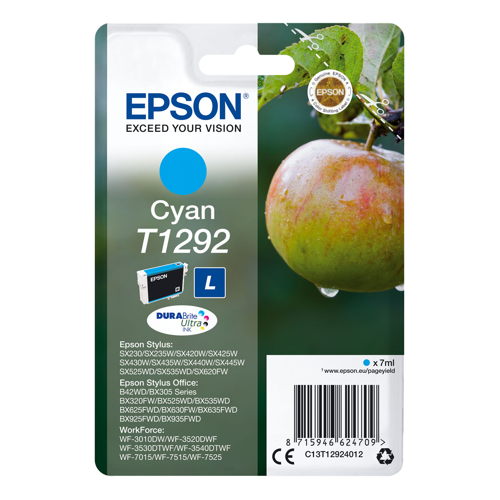 Epson C13T12924012 Apfel Druckerpatrone Cyan - Bild 1