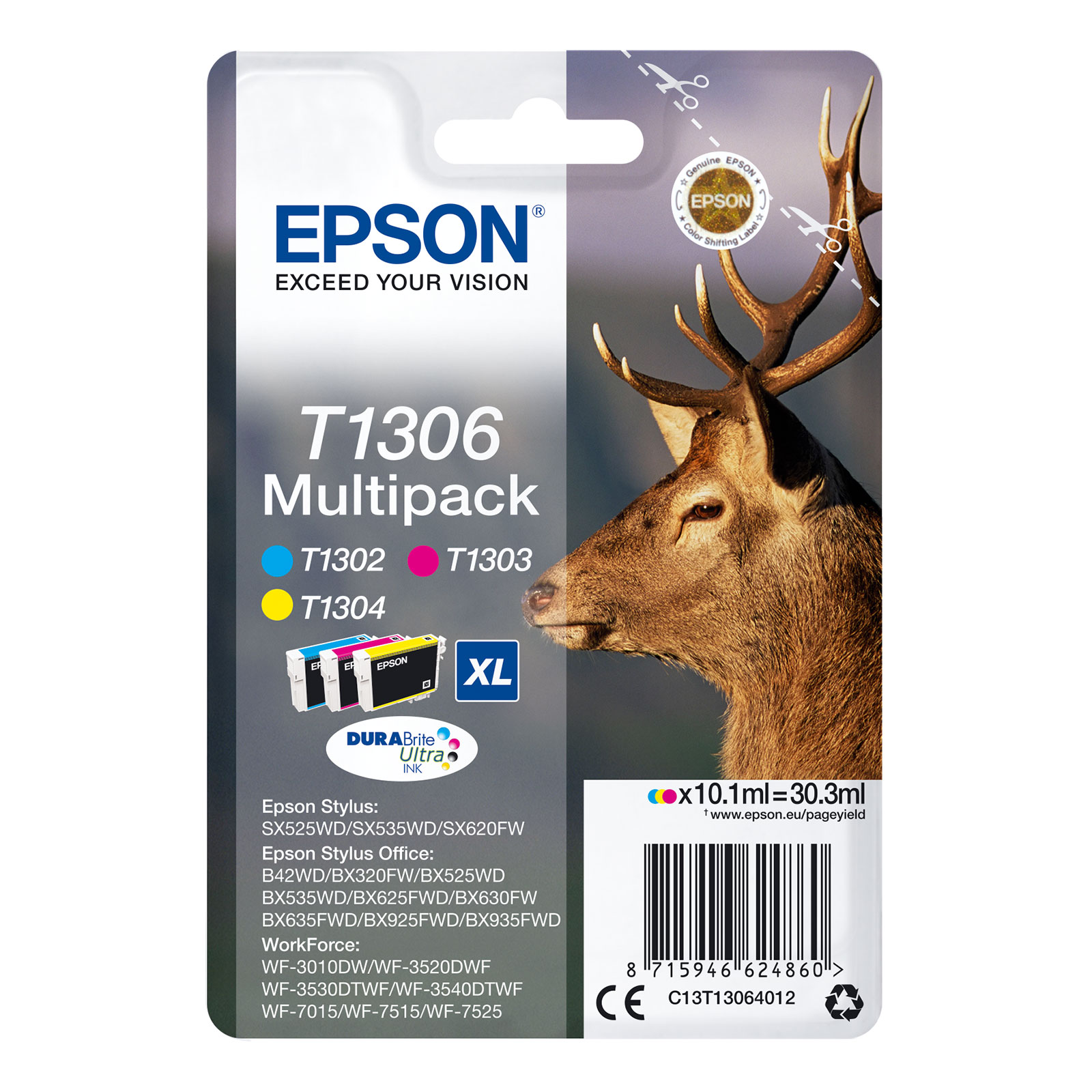 Epson C13T13064012 XL Hirsch Druckerpatronen-MultiPack Cyan/Magenta/Gelb/Schwarz - Bild 1