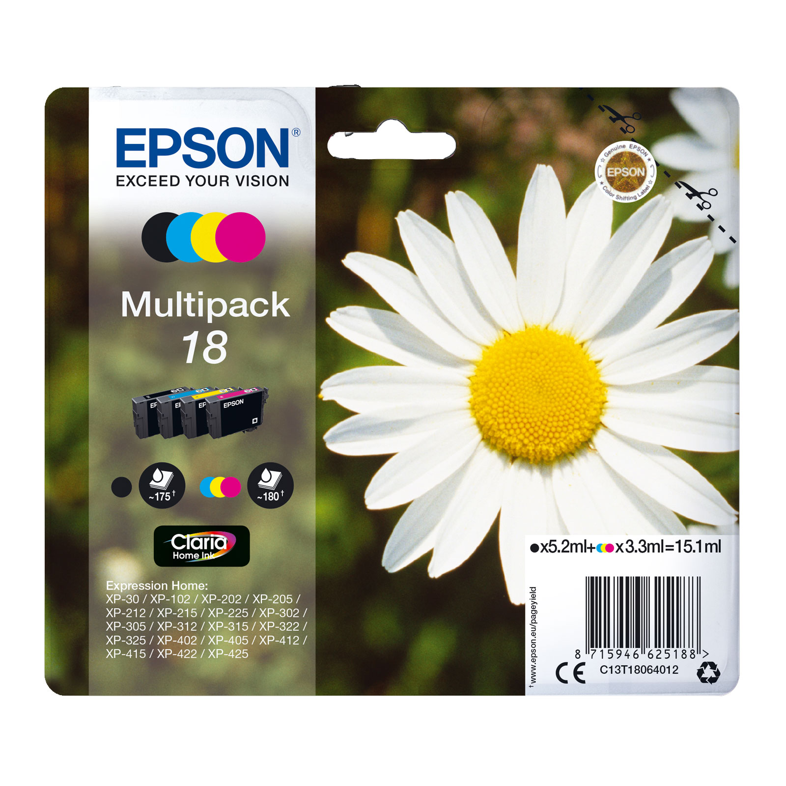EPSON C13T18064012 Multipack 18 Claria Home Ink Serie "G&auml;nseblume" (4 Farben) - Bild 1