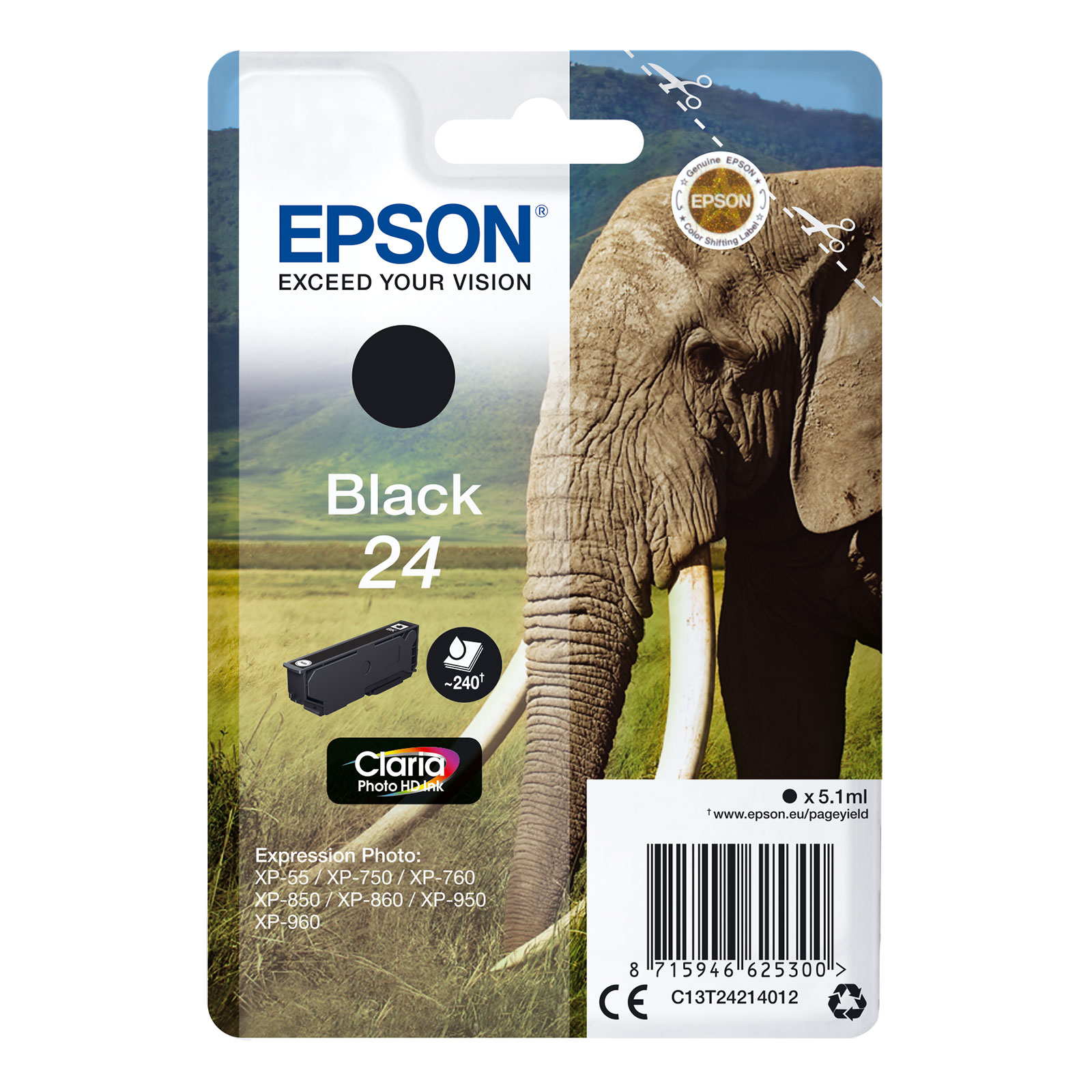 Epson C13T24214012 Elefant Druckerpatrone Schwarz - Bild 1