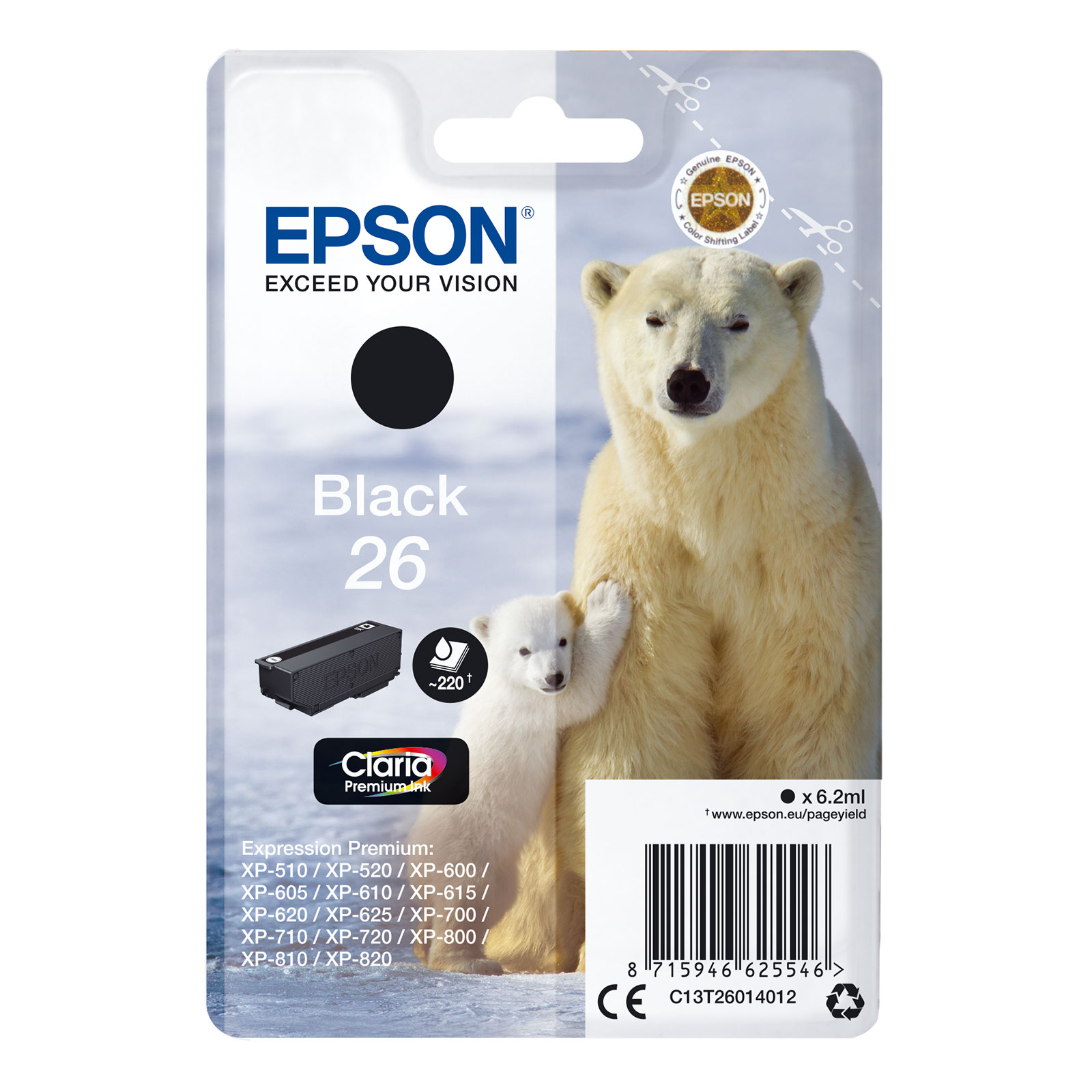 Epson C13T26014012 Eisb&auml;r Druckerpatrone Schwarz - Bild 1