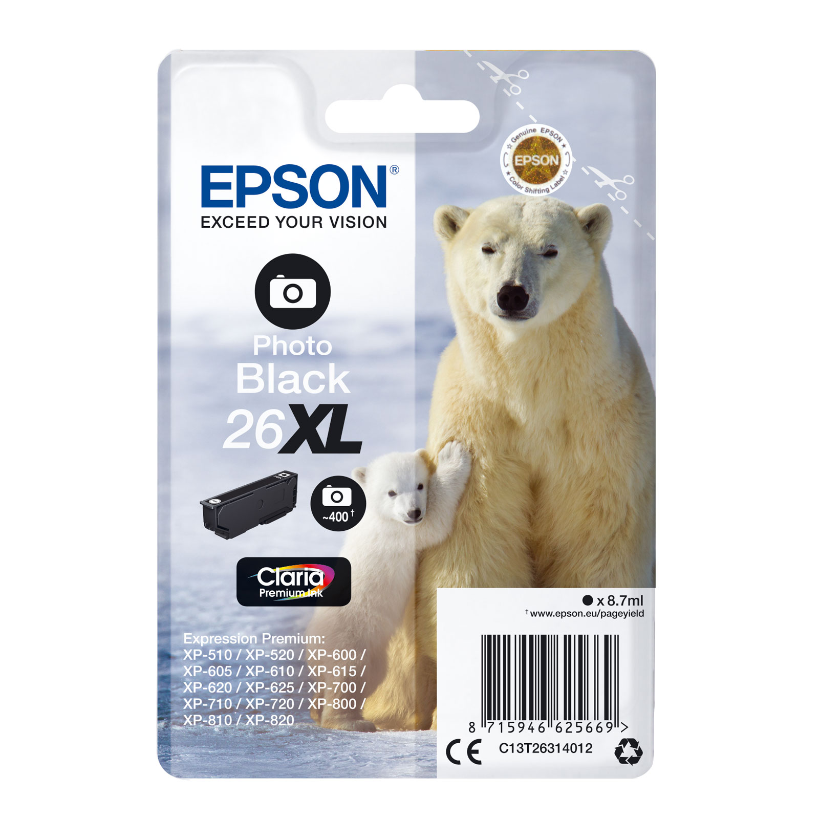 Epson C13T26314012 XL Eisb&auml;r schwarz (Foto) Druckerpatrone - Bild 1