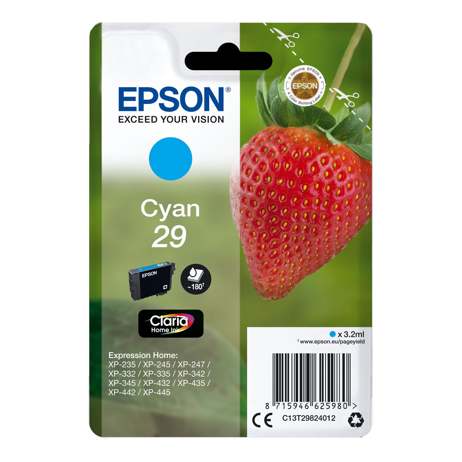 Epson C13T29824012 Singlepack 29 Claria Home Ink Serie "Erdbeere" Cyan - Bild 1