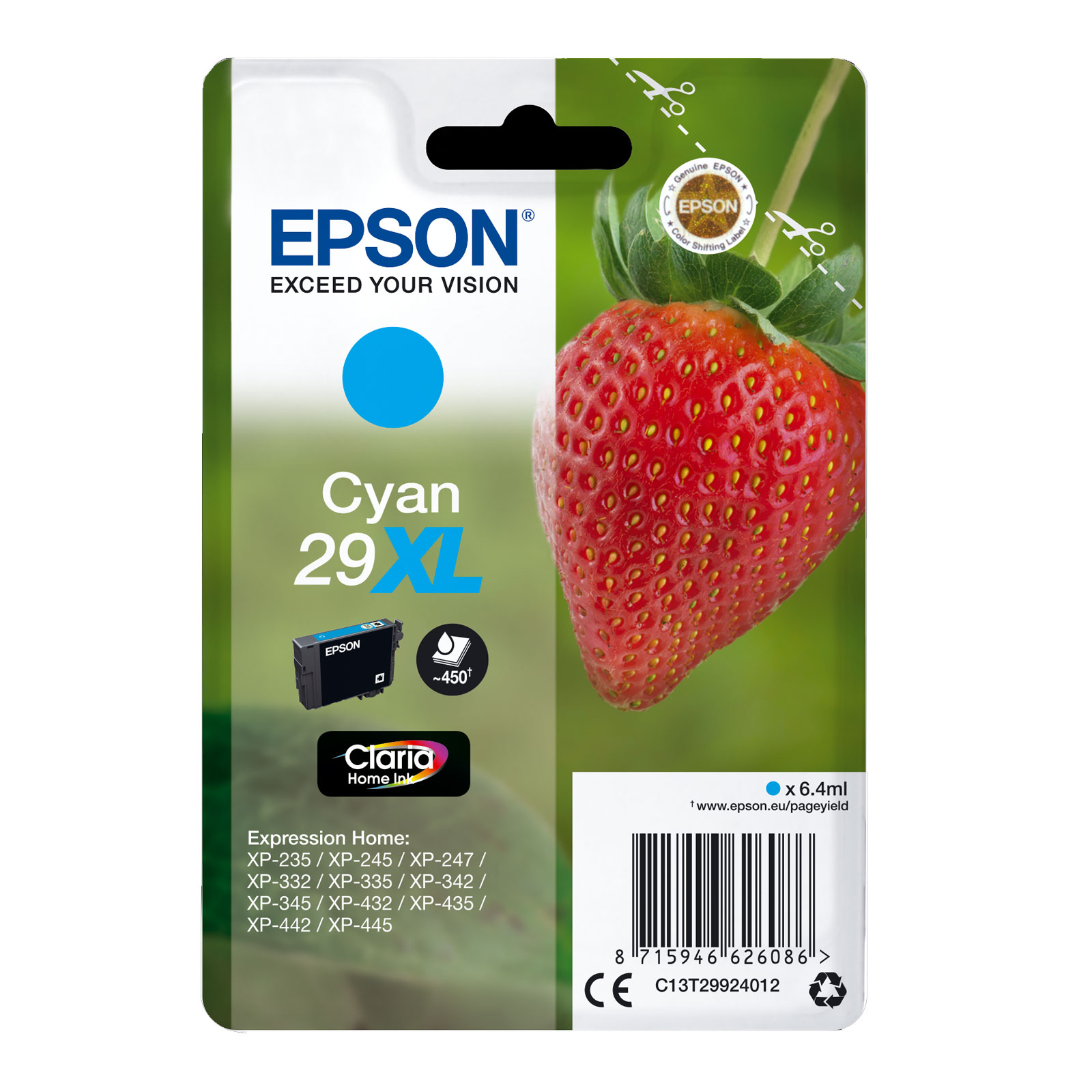 Epson C13T299240102 Singlepack 29XL Claria Home Ink Serie "Erdbeere" Cyan - Bild 1