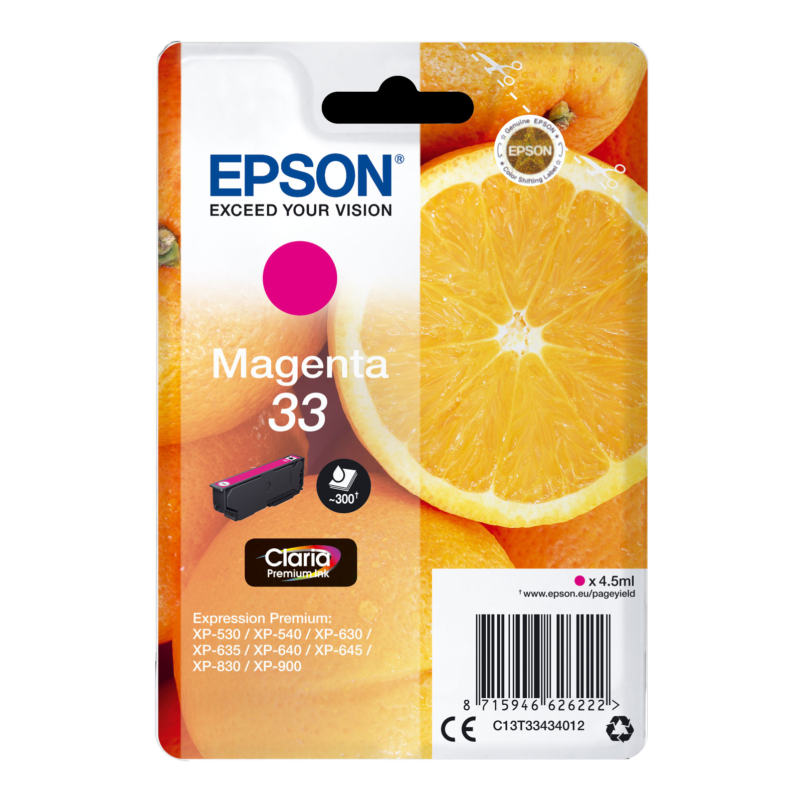 Epson C13T33434012 Singlepack 33 Claria Premium Ink Serie "Orange" Magenta - Bild 1